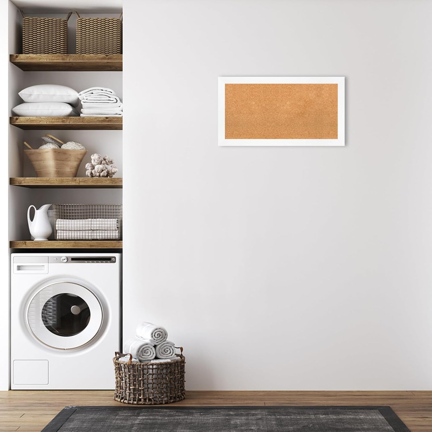 Amanti Art Natural Cork Board for Wall, 19x35 Vision Board with White Frame, Medium Corkboard Office Decor for Home Organization, Modern Corkboard Pinboard to Display Items for Home Organization in