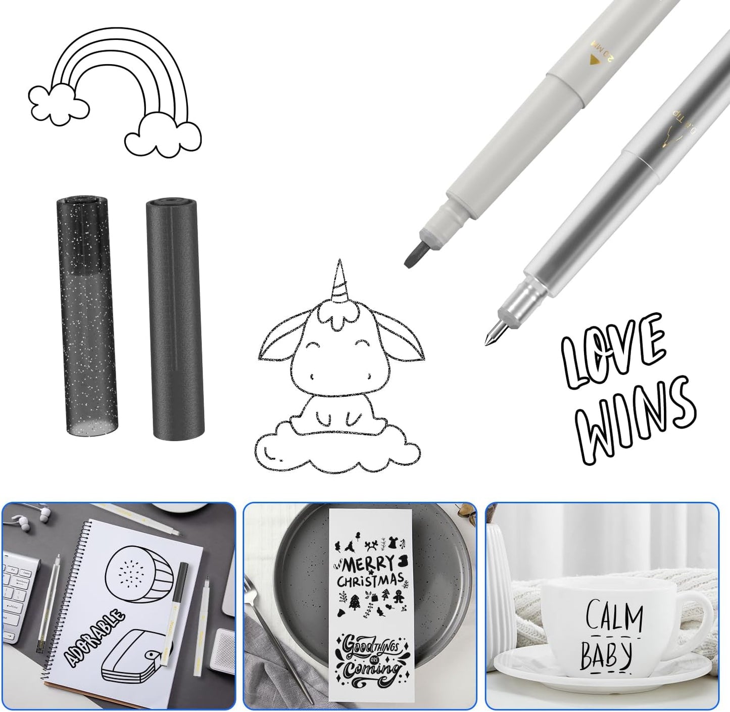 DOOHALO Metallic Grey Black Pens Compatible with Cricut Maker 3/4 Explore2/ 3/Air1.0/0.8/2.0/2.5 Variety Point Tips Gel Glitter Markers for drawing Writing