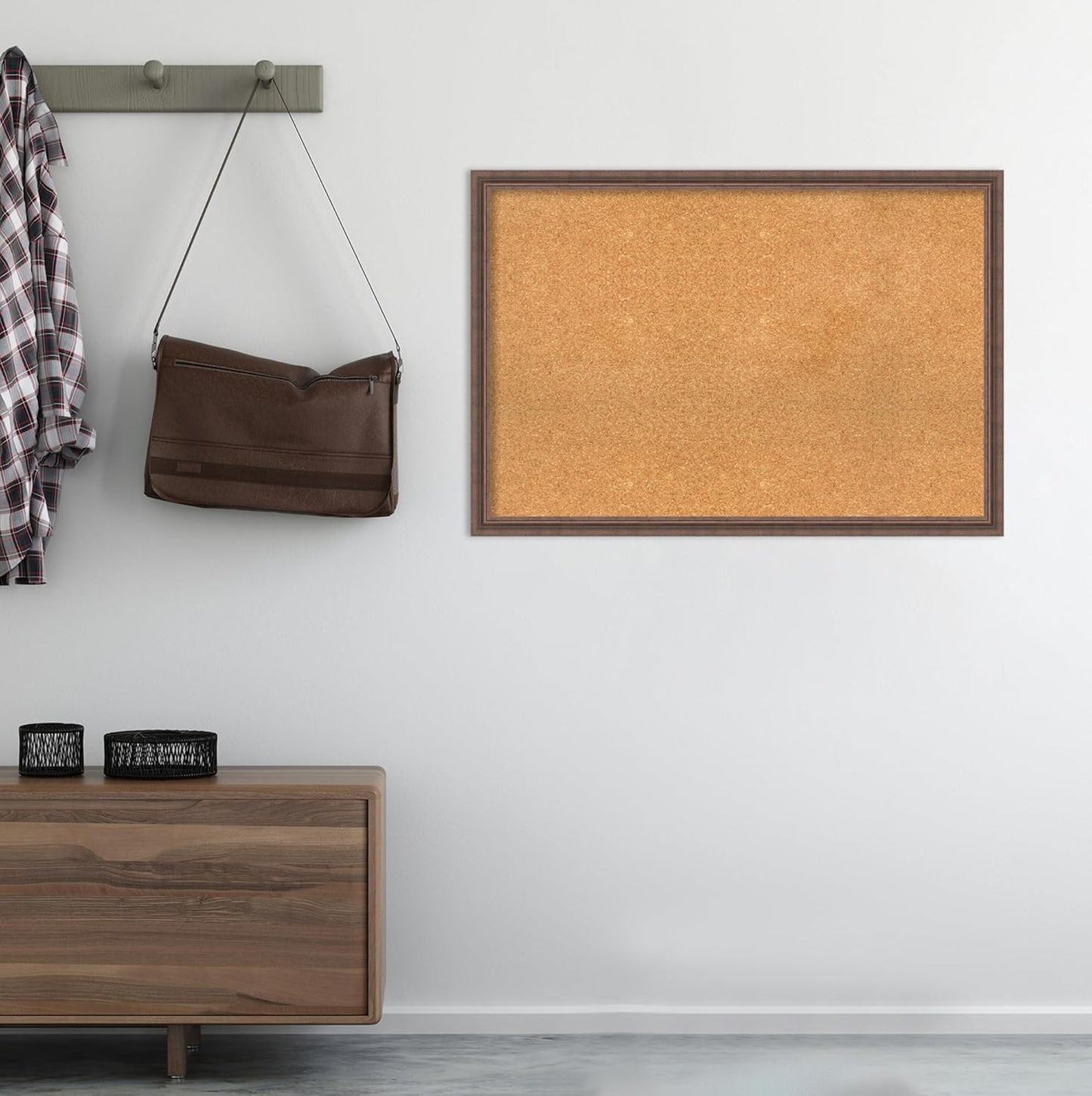 Amanti Art Natural Cork Board for Wall, 26x38 Vision Board with Brown Wood Frame, Large Corkboard Office Decor for Home Organization, Country Rustic Corkboard Pinboard to Display Items for Home