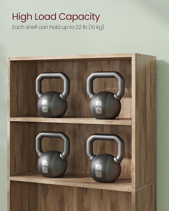 VASAGLE Custos Collection - Bookshelf, 5-Tier Bookcase, Book Shelf, Open Storage Shelf, 9.4 x 23.6 x 52.8 Inches, for Living Room, Home Office, Dinning Room, Camel Brown ULBC165T50