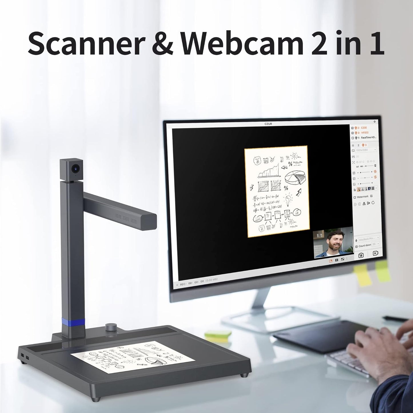 CZUR Shine Surface Pro Professional Document Scanner, 16MP Document Camera + 2MP Webcam+ Working Surface, A3 Book Scanner for Computer/Laptop, 180+ Languages OCR, Fast Scan 1s/Page, for PC/Mac