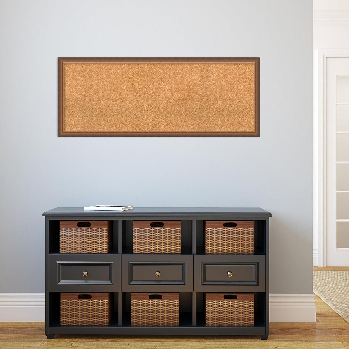 Amanti Art Natural Cork Board for Wall, 18x46 Vision Board with Bronze Frame, Oversize Corkboard Office Decor for Home Organization, Modern Corkboard Pinboard to Display Items for Home Organization