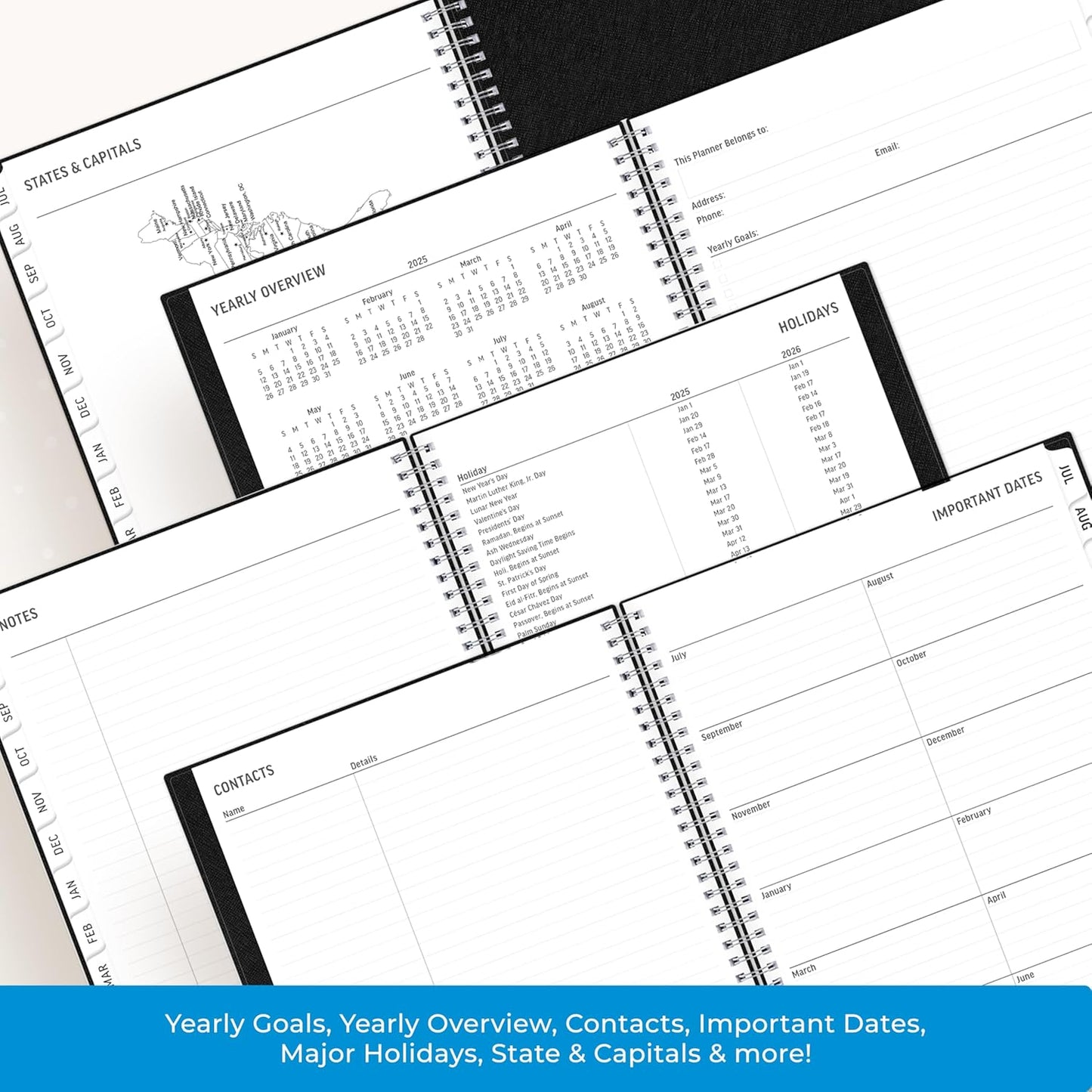 Blue Sky 2025-2026 Academic Year Large Print Weekly and Monthly Planner Calendar, July 2025 - June 2026, 12-Month, 8.5" x 11", Flexible Cover, Wirebound, Storage Pocket, Laminated Tabs, Black