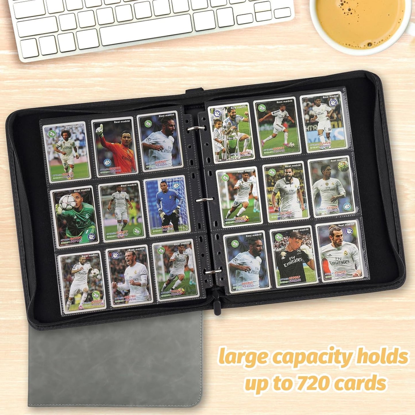 9 Pocket Card Binder, Premium Zip Trading Card Binder, 720 Double Sided Pocket PU Card Collection Binder, Collector Card Album, Card Folder for MTG, TCG, Sports Cards, Game Cards (Grey1)