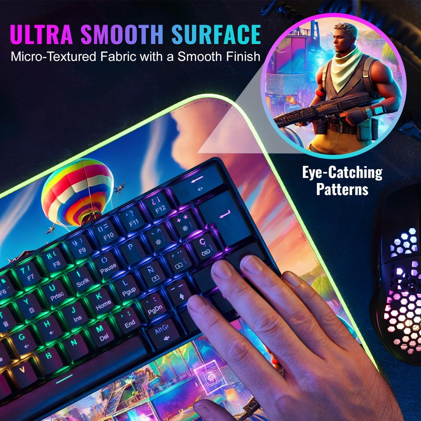 Gaming Mouse Pad - Desk Mat Gaming Mouse Pad , Medium Extra Large Extended Big Long Huge XL XXL and XXXL RGB LED Light Mousepad For a Computer , PC Mats Mousepads Battle Royale Frenzy