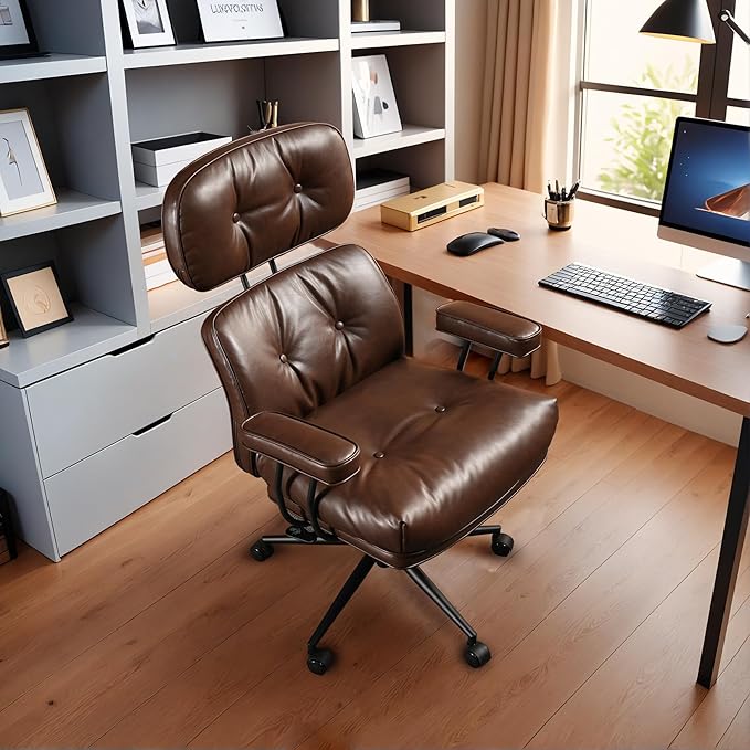 Faux Leather Executive Big and Tall Office Chair - Reclining Task Swivel PC Chair with Lumbar Support, Dark BrownPU