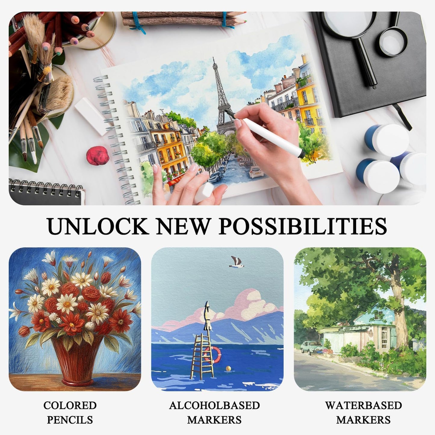 Belenova 9" x 12" Marker Paper Pad, 100 Sheets Bleedproof Sketchbook for Alcohol Markers - 73lb/120gsm Art Supplies for Drawing & Coloring (Kids/Adults).