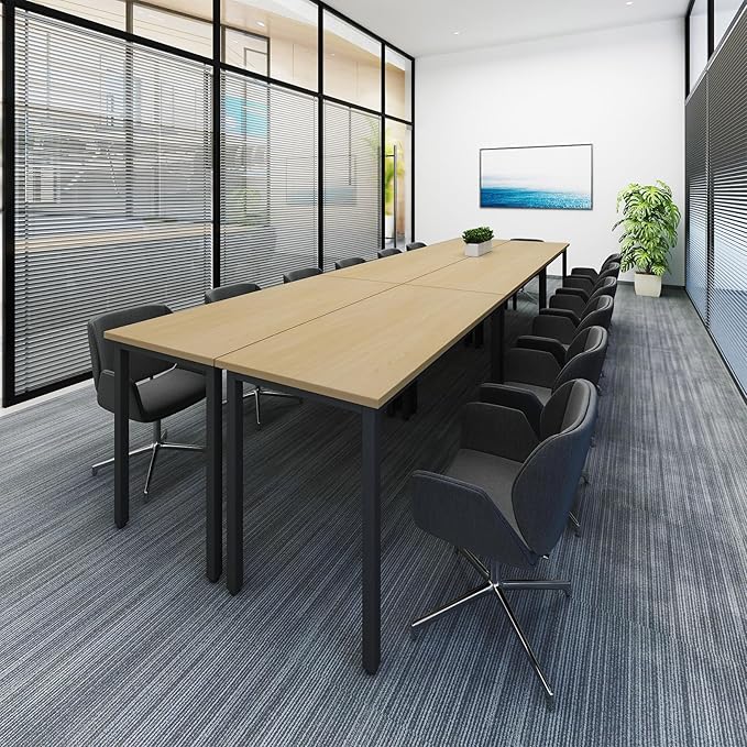 Bonzy Home Conference Tables 14ft Office Computer Desk for Meeting Room Study Writing Printer Table Office Computer Desk for 16 People Rustic Vintage Natural 6PCS (165.3"x47.2"x29.5")