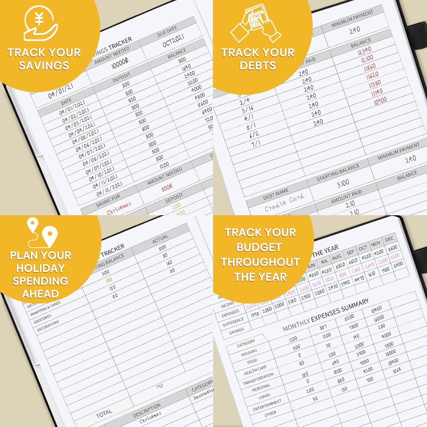 Budget Planner with Monthly Tabs,Large Size, Budgeting Journal and Budget Book to Control Your Money, Hardcover (Black)