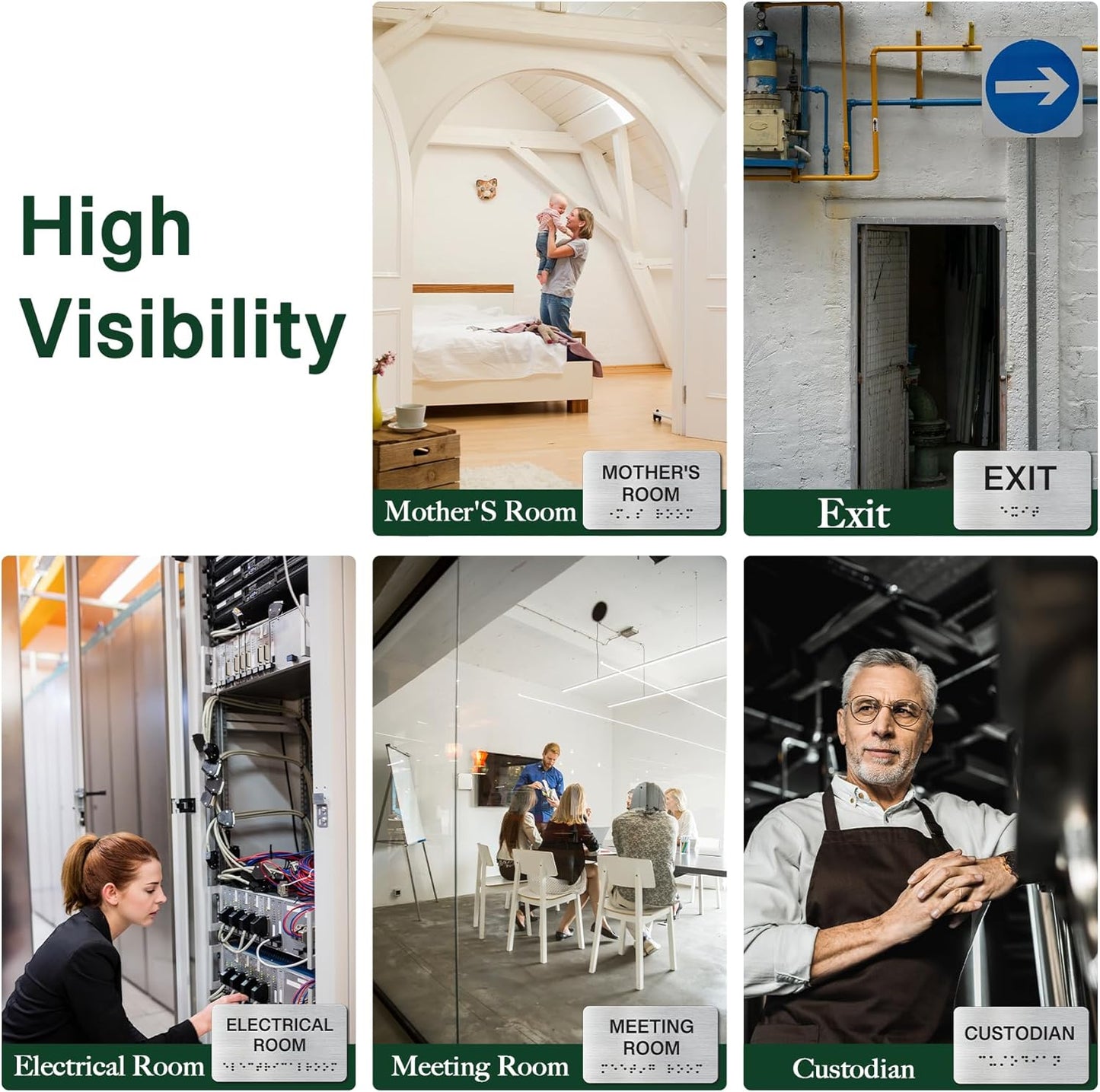 Custodian Signs for Business and Office Sign, ADA Signs with Raised Text & Grade 2 Braille, Easy Installation with Adhesive Pad – Brushed Aluminum/Silver