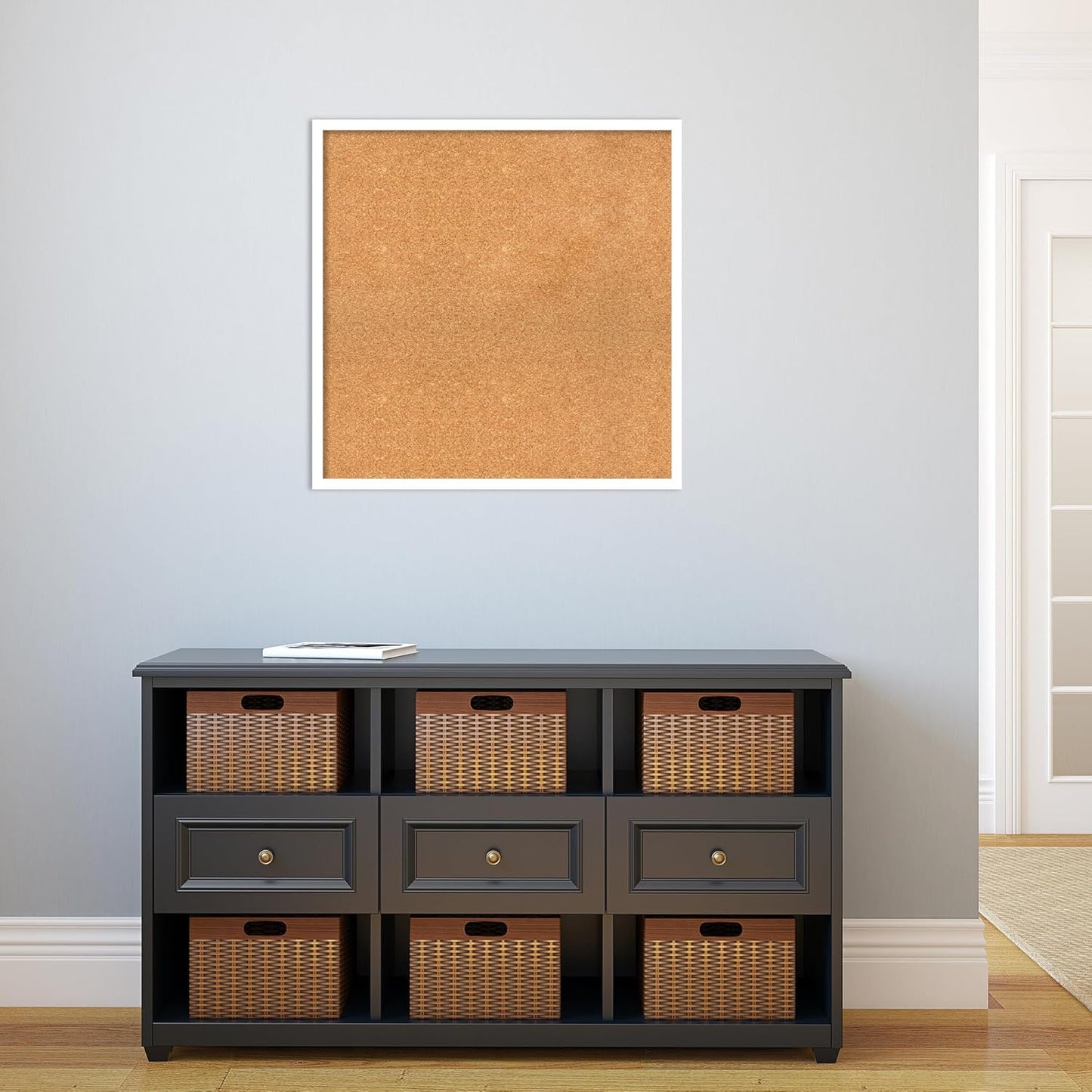 Amanti Art Natural Cork Board for Wall, 27x27 Vision Board with White Frame, Large Corkboard Office Decor for Home Organization, Modern Corkboard Pinboard to Display Items for Home Organization in