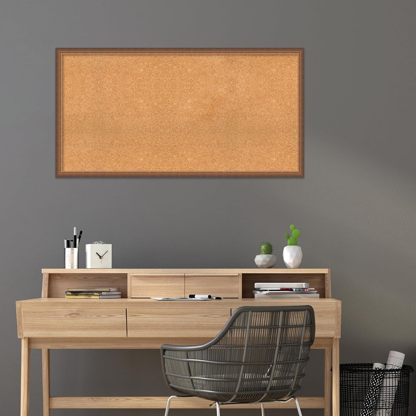 Amanti Art Natural Cork Board for Wall, 26x50 Vision Board with Bronze Frame, Oversize Corkboard Office Decor for Home Organization, Modern Corkboard Pinboard to Display Items for Home Organization