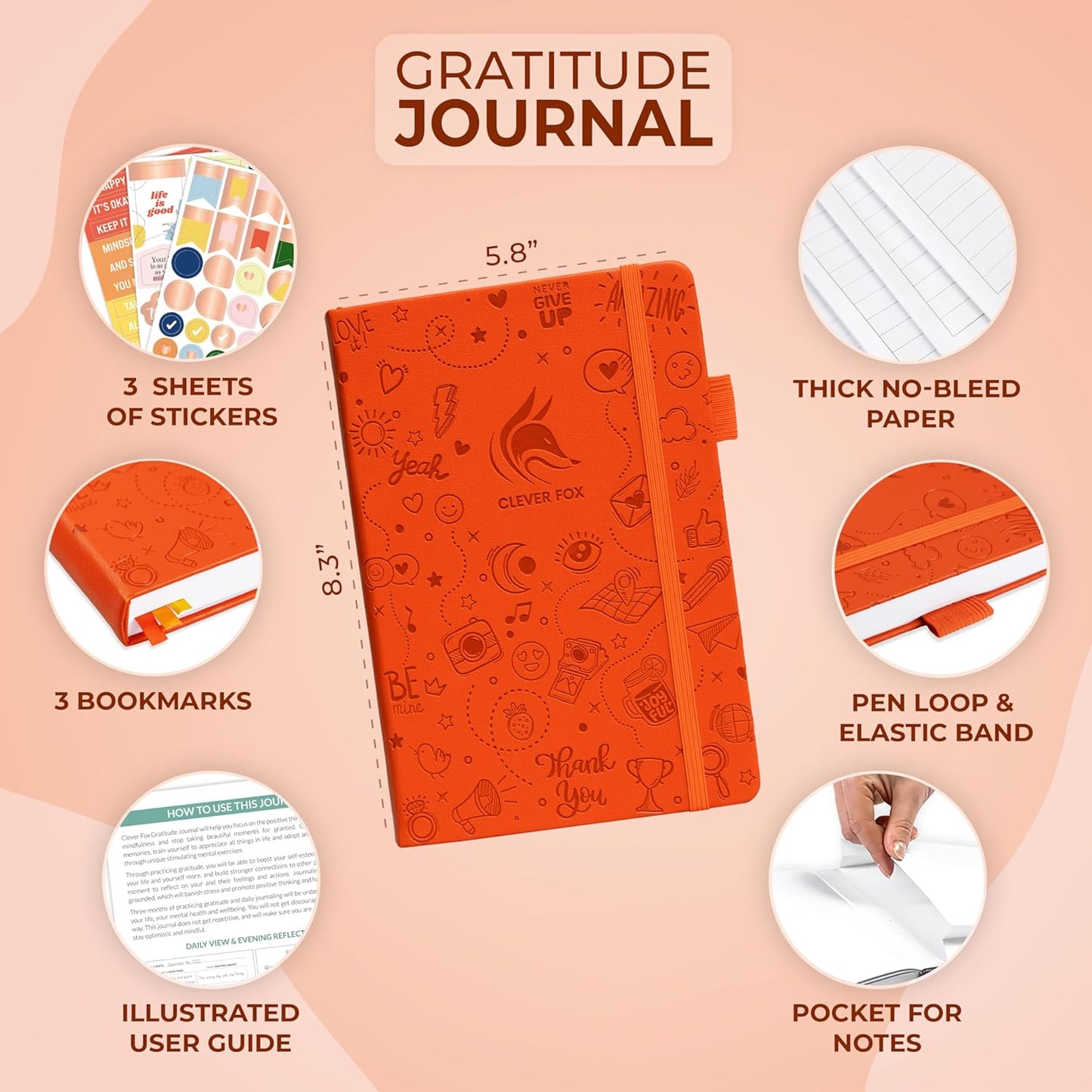 Clever Fox Gratitude Journal – Happiness, Positivity & Affirmation Daily Journal – Inspirational Daily Notebook – 3 Months, A5 (Orange)