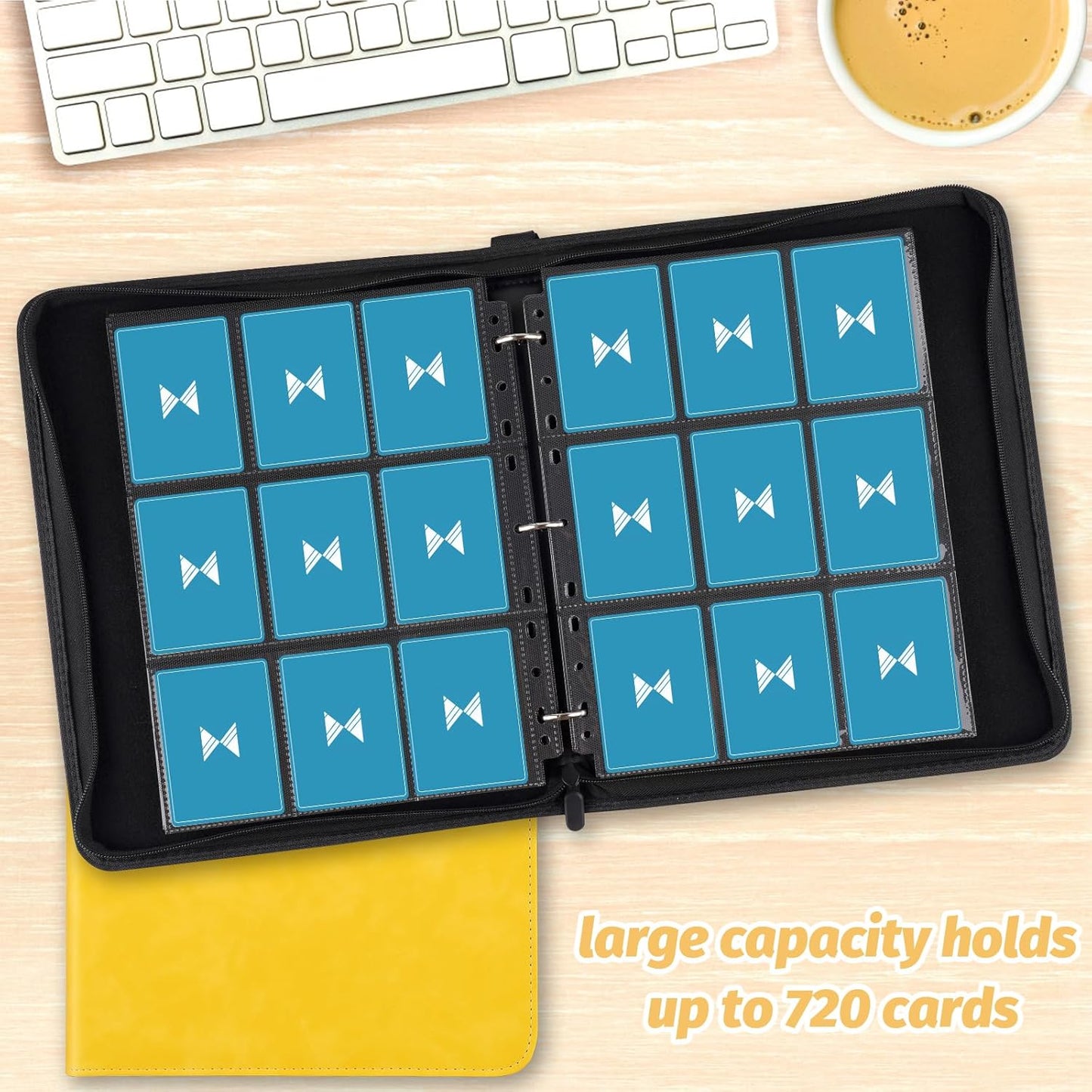 720 Card Binder, Premium Trading Card Binder, 9 Pocket Double Sided Pocket PU Card Collection Binder, Collector Card Album, Card Folder for MTG, TCG, Sports Cards, Game Cards (Yellow)