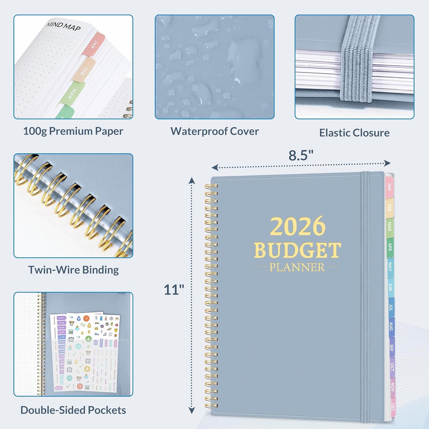 2026 Budget Planner - Monthly Budget Book from JAN 2026 - DEC 2026 with Expense Tracker Notebook, A4 Size (8.5" x 11") Bill Organizer & Finance Planner Account Book to Manage Your Finances, Blue