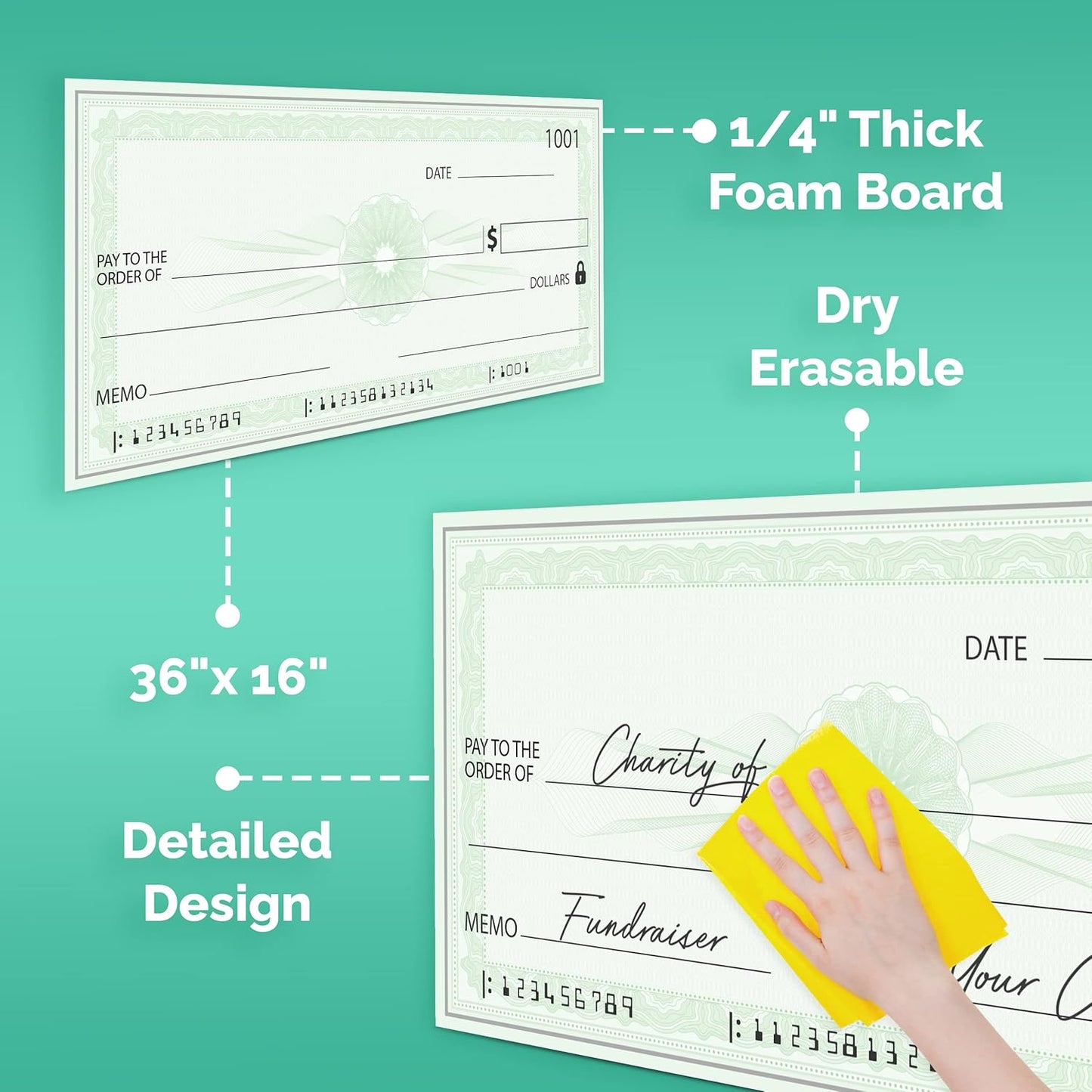 Giant Check | 36x16 Dry Erase Big Check for Presentations - Oversized Fake Check Award