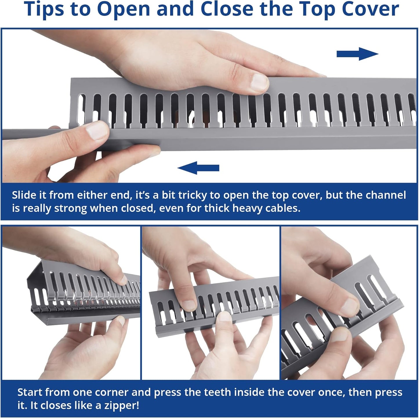66in(4X L16.5in) Professional Server Rack Cable Management Raceway, H1.4in x W1.6in Cable Raceway Kit, Electrically Safe PVC Open Slot Wire Raceway for Under Desk/Computer/Network Cords, White