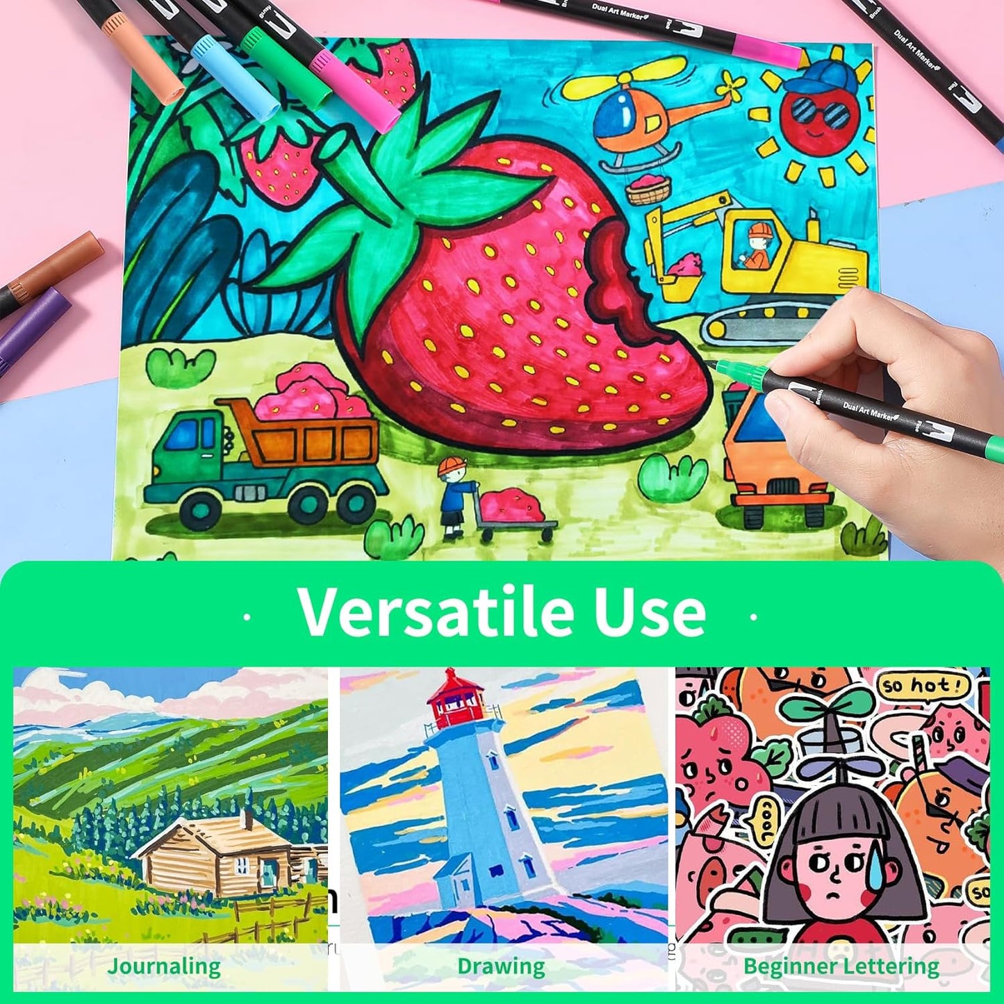 Double Brush Marker Pens, 144 Colors Art Markers Set with Fine Tip and Brush Tip for Kids Adult Coloring Book Hand Lettering Calligraphy Drawing Art Supplies Kit