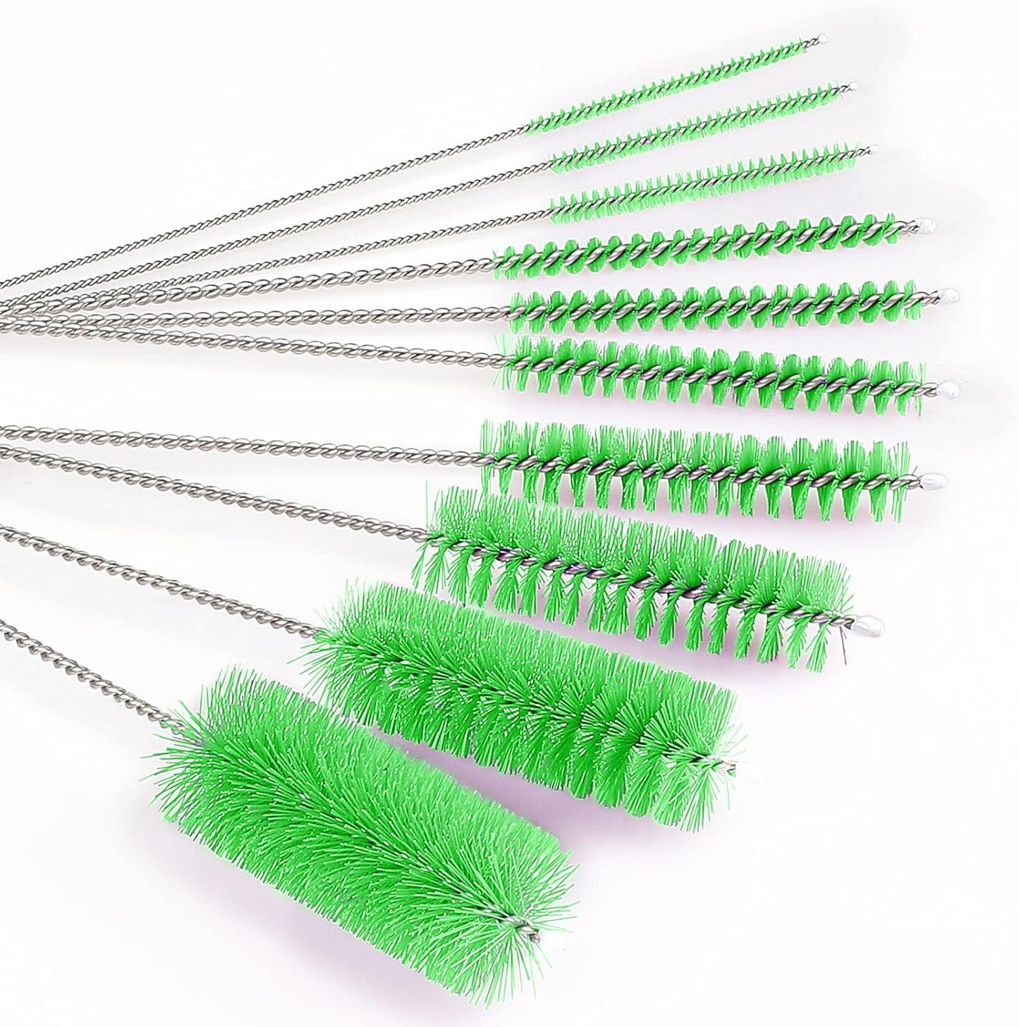 CiaraQ Bottle Cleaning Brushes, 8 Inch Nylon Tube Brush Set, Cleaner for Narrow Neck Bottles Cups with Hook, Set of 10pcs. Green