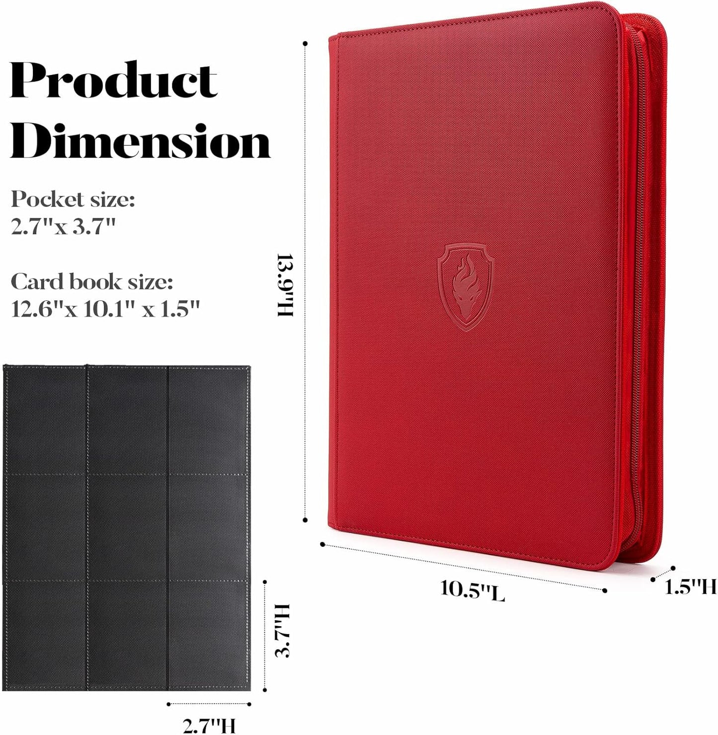 9 Pocket Zipper Card Binder, Fabmaker 360 Trading Card Holder Book, Premium PU Cover Zip Binder for Cards, Durable Side Loading Card Folders Album for MTG, TCG, Game Cards, Sports Cards, Red