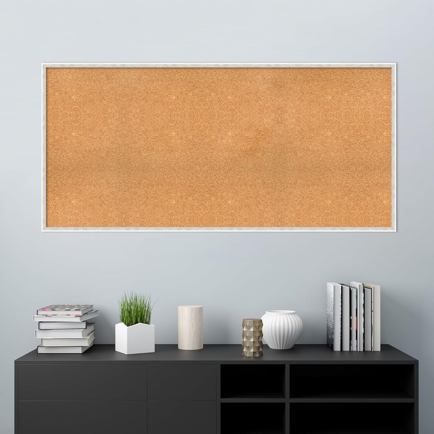 Amanti Art Natural Cork Board for Wall, 29x61 Vision Board with White Frame, Oversize Corkboard Office Decor for Home Organization, Modern Corkboard Pinboard to Display Items for Home Organization in