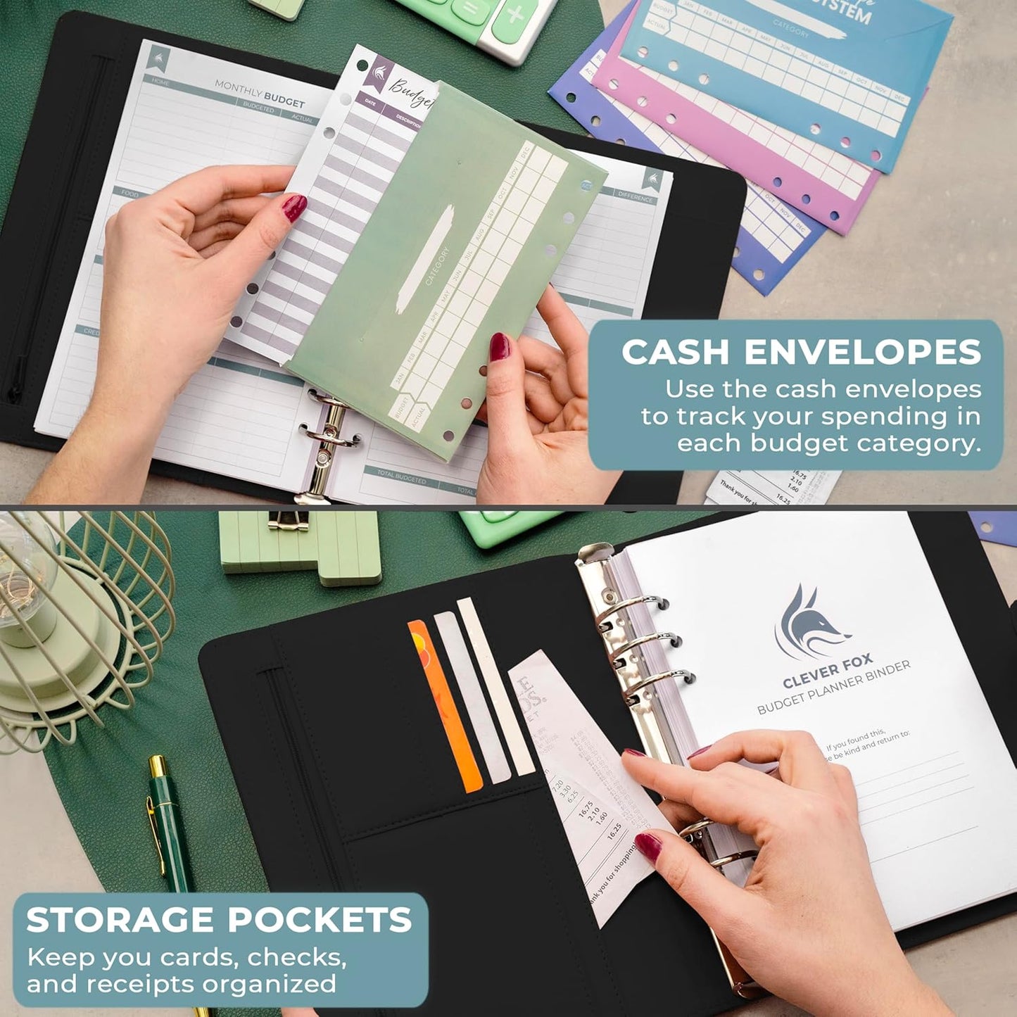 Clever Fox Budget Planner Binder – Monthly Financial Organizer Book with Pockets, Bill Tracker, Expense Tracker & Cash Envelopes – Undated Finance Journal for Budgeting – 7″ x 9″ (Black)