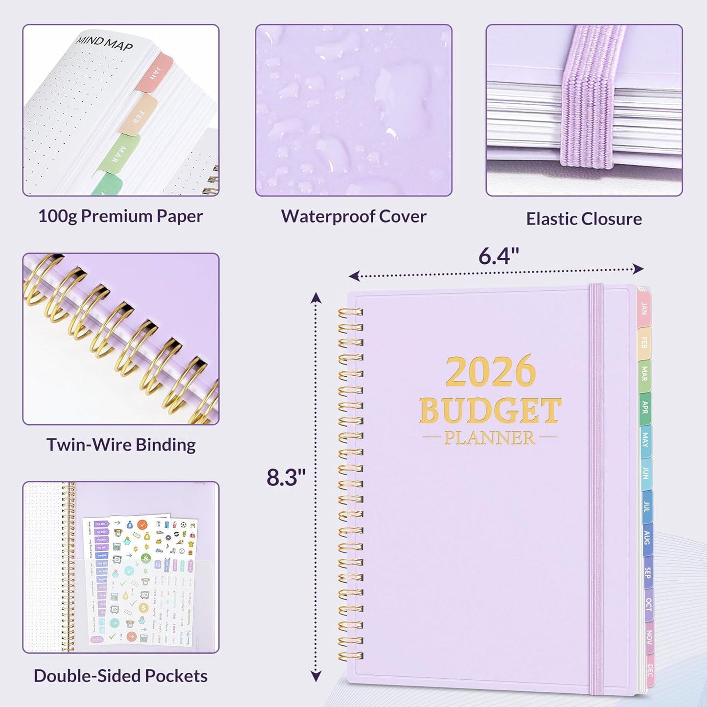 2026 Budget Planner - Monthly Budget Book from JAN 2026 - DEC 2026 with Expense Tracker Notebook, A5 Size (6.4" x 8.3") Bill Organizer & Finance Planner Account Book to Manage Your Finances, Purple