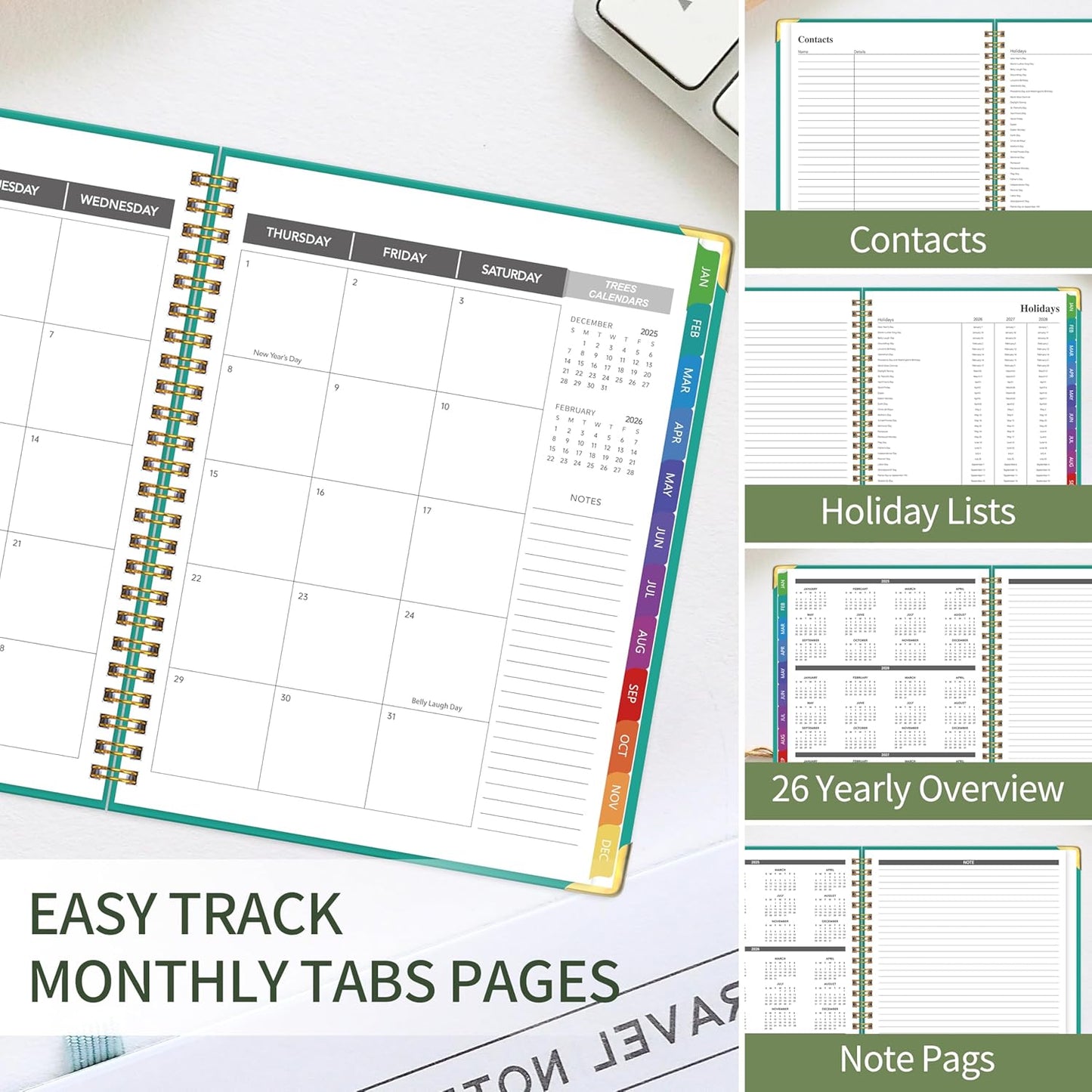 2026 Appointment Book/Planner - 2026 Daily Hourly Planner from Jan. 2026 - Dec. 2026, Weekly appointment Book 2026, 2026 Hourly planner with 20-Minute Interval, 9" x 11", Twin-Wire Binding, Colorful Tabs, Pocket
