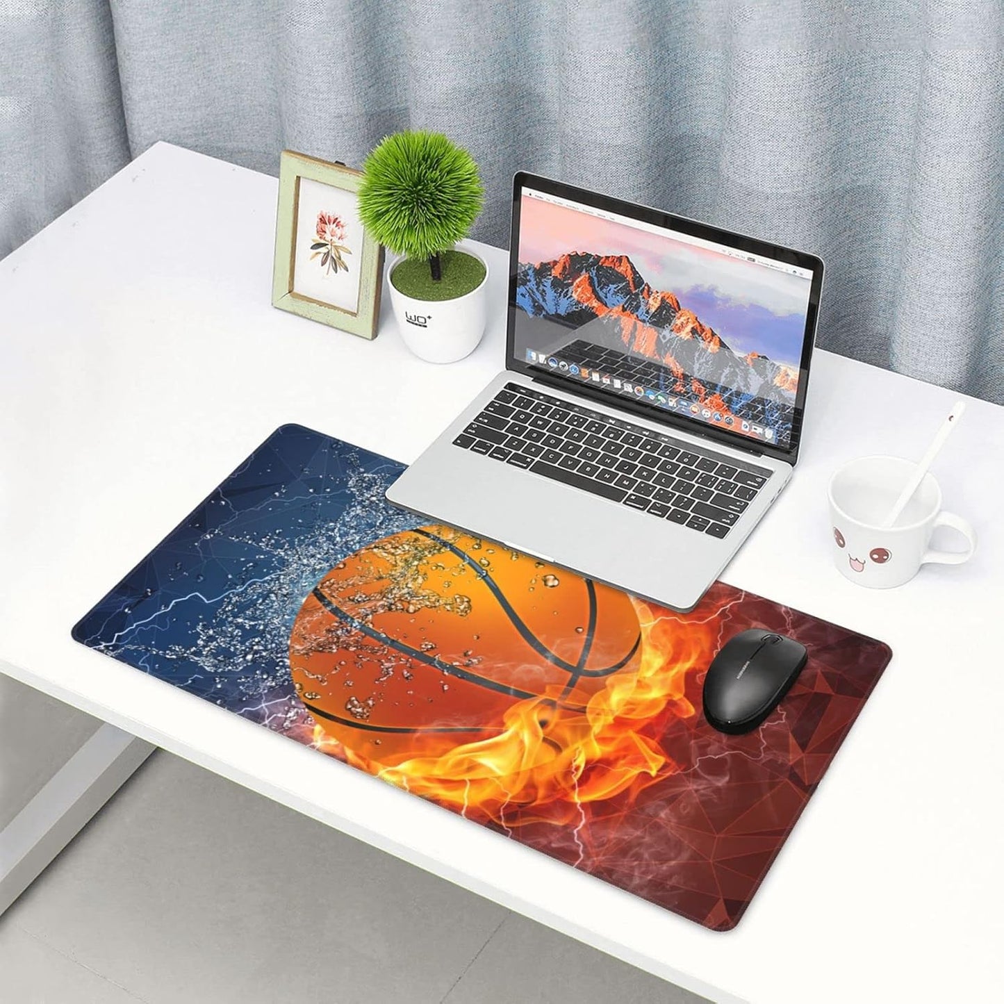 Basketball Extra Large Mouse Pad for Boys Men Desktop Gaming, 29.5" x 15.8" Cool Sports Style Extended Desk Mat with Stitched Edges and Non-Slip Base, Water Resist Desk Pad for Keyboard Laptop