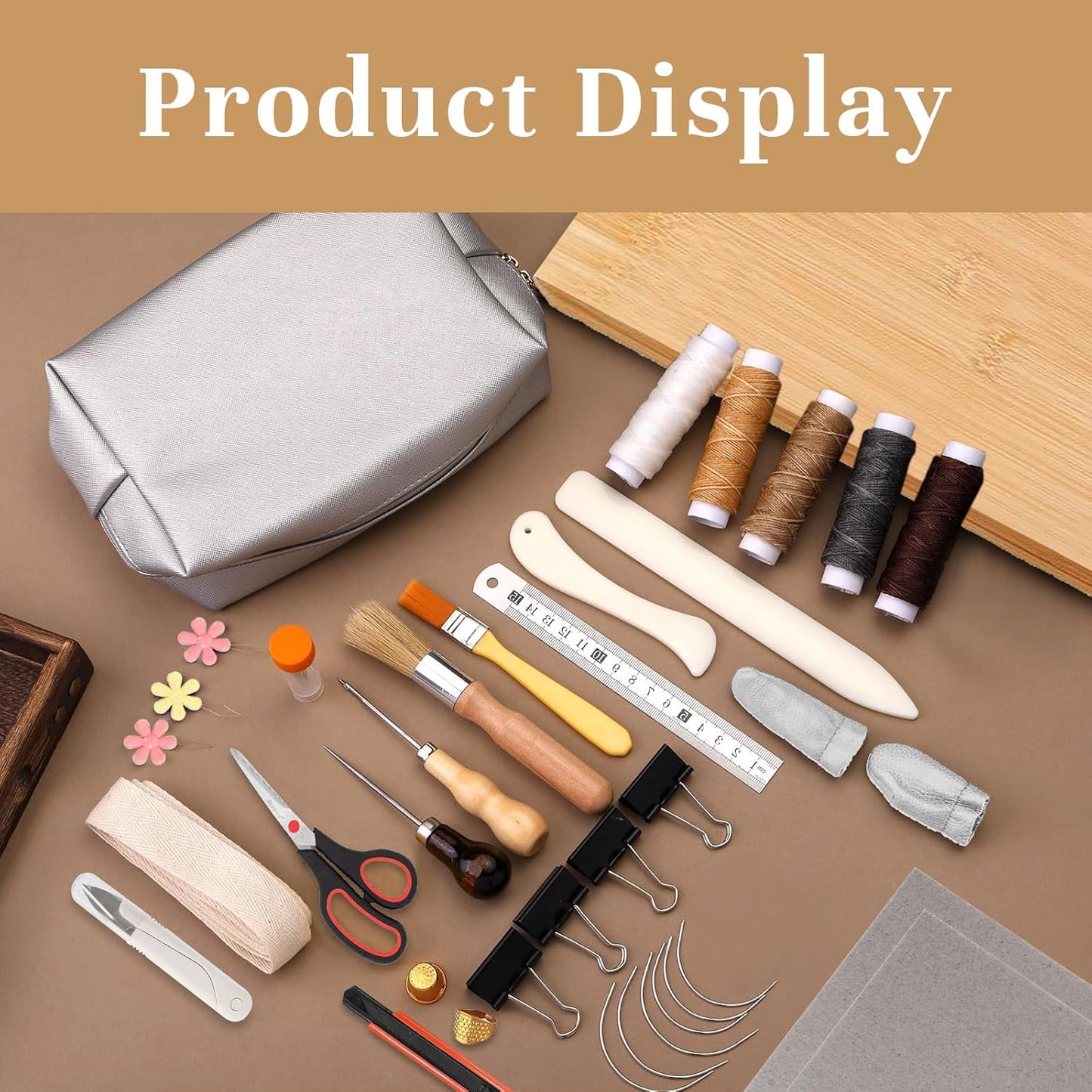 43 Pcs Book Binding Kits, Bookbinding Supplies, Book Press, Flower Press, Comes with a Wooden Stapler and Binding Kit, Suitable for Beginners to Press or Embossing Materials