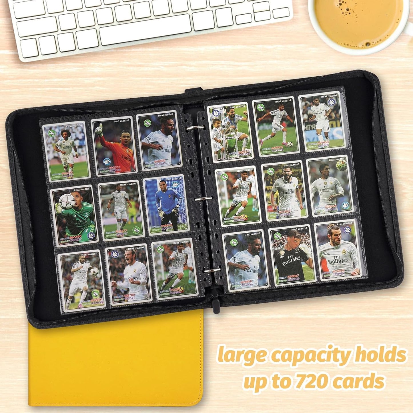 9 Pocket Card Binder, Premium Zip Trading Card Binder, 720 Double Sided Pocket PU Card Collection Binder, Collector Card Album, Card Folder for MTG, TCG, Sports Cards, Game Cards (YELLOW)