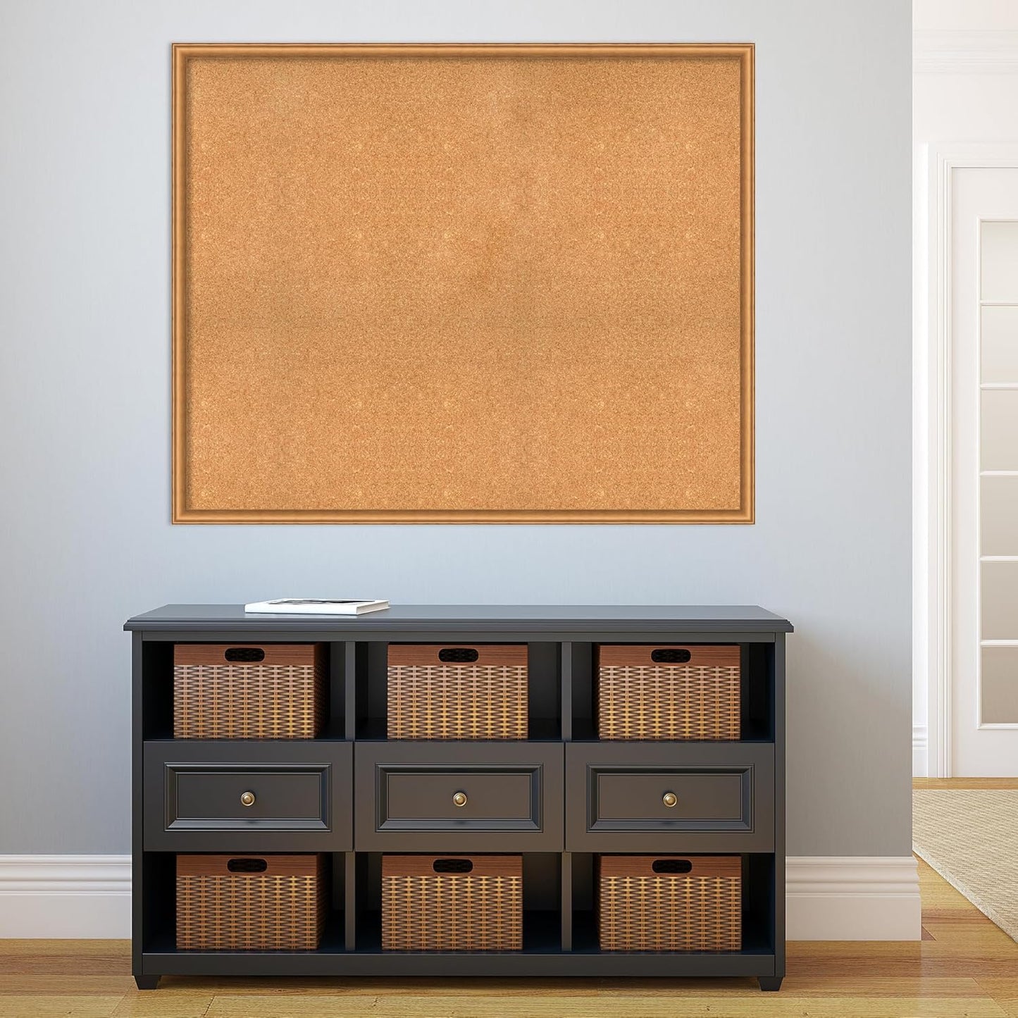 Amanti Art Natural Cork Board for Wall, 38x46 Vision Board with Bronze Frame, Oversize Corkboard Office Decor for Home Organization, Casual Corkboard Pinboard to Display Items for Home Organization