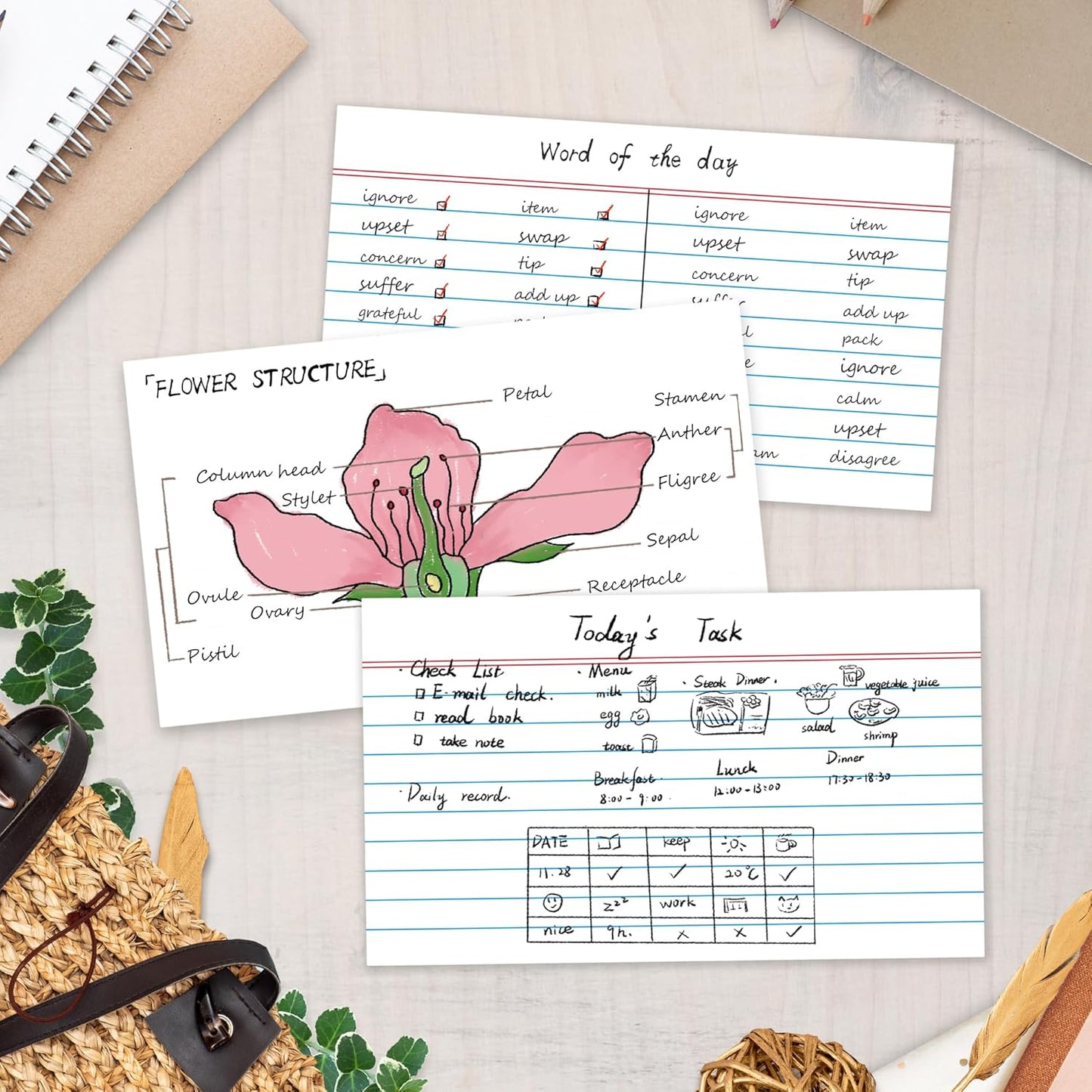 Chell Extra Heavyweight Ruled Index Cards 3x5 Inch, No Bleed-Through, 100 Count, Ruled Front and Blank Back, 85 lb. Cover Weight, White