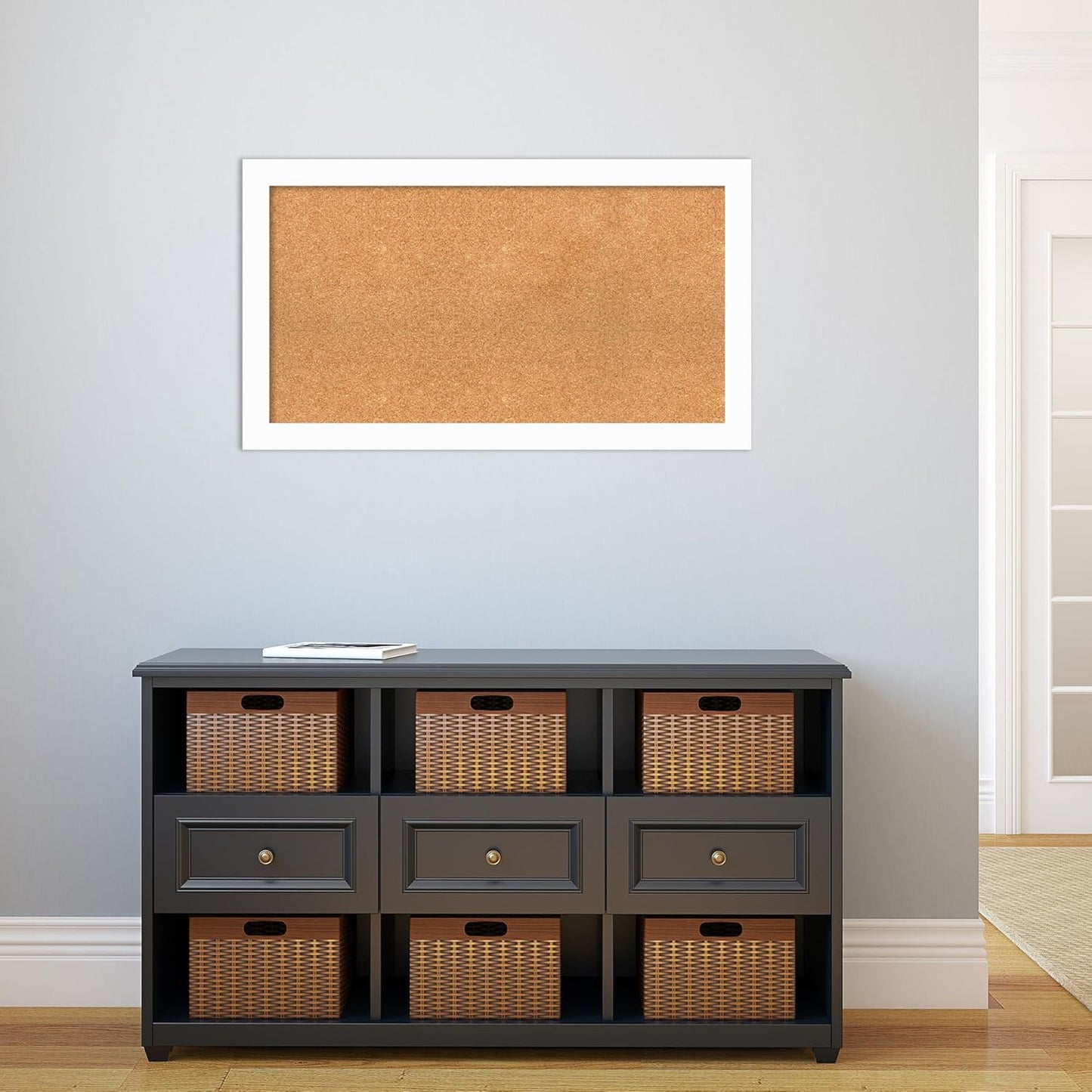 Amanti Art Natural Cork Board for Wall, 21x37 Vision Board with White Frame, Large Corkboard Office Decor for Home Organization, Casual Corkboard Pinboard to Display Items for Home Organization in