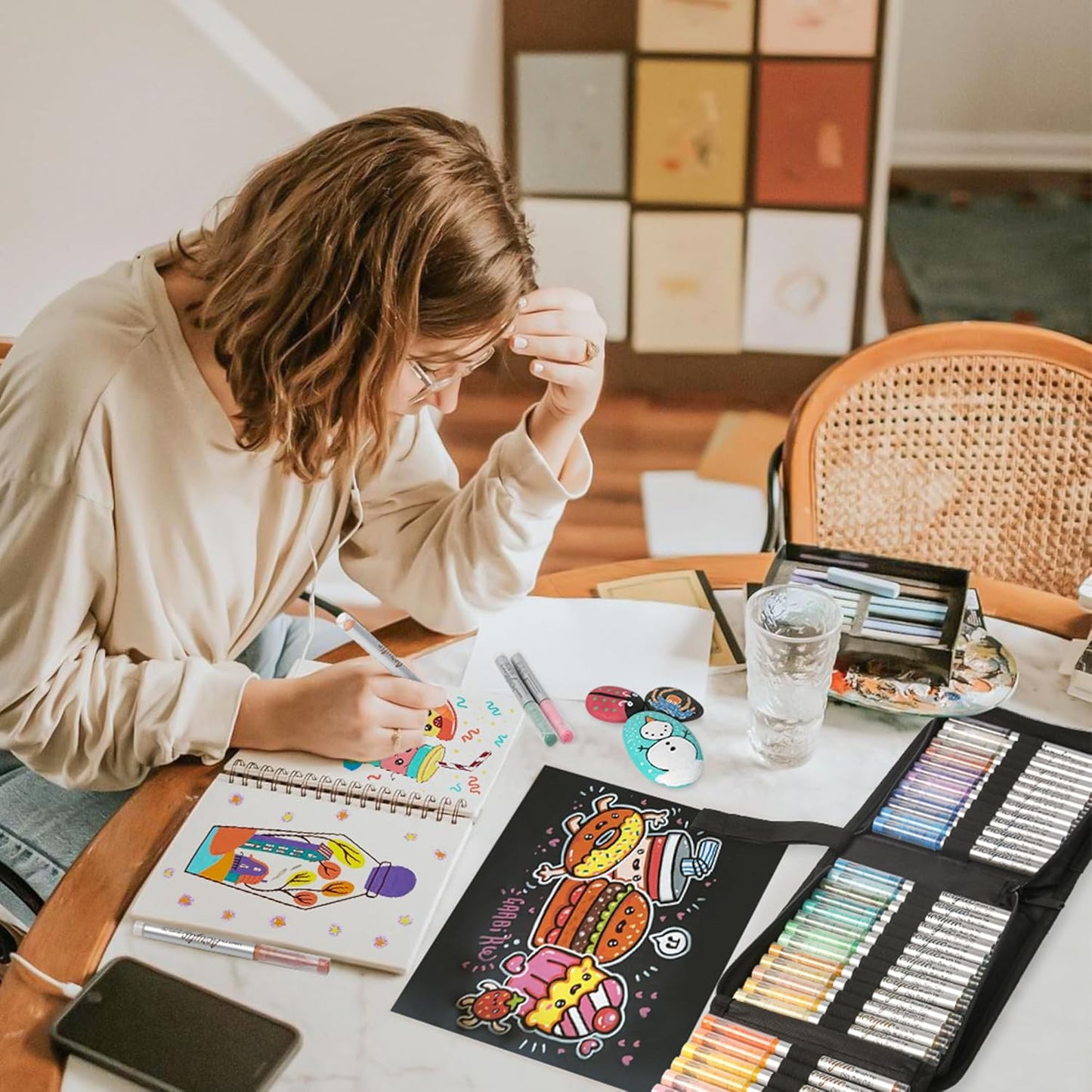 36 Colors Paint Markers Acrylic Paint Pens, Brush Tip Water Based Markers with Direct Ink System for Halloween Pumpkin Rock Painting ,Glass, Wood, Paper, Ceramic, DIY Art Supplies Kit for Kids & Adult