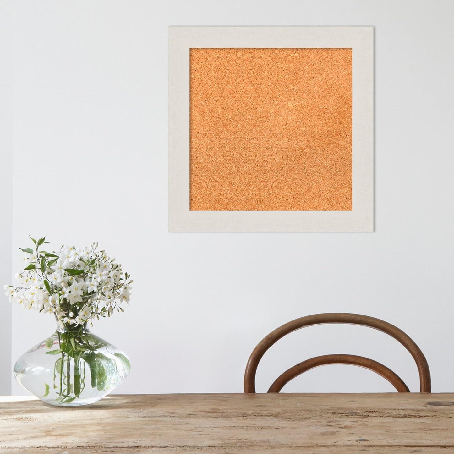 Amanti Art Natural Cork Board for Wall, 19x19 Vision Board with White Frame, Small Corkboard Office Decor for Home Organization, Country Rustic Corkboard Pinboard to Display Items for Home