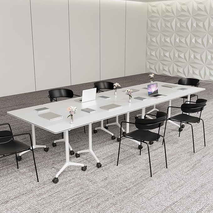 Conference Table,Folding Conference Room Tables Portable Rolling Conference Training Table with Silent Wheels,Mobile Meetings Flip Top Tables for Offices Classrooms Meeting Room (6Pack 70.8in)