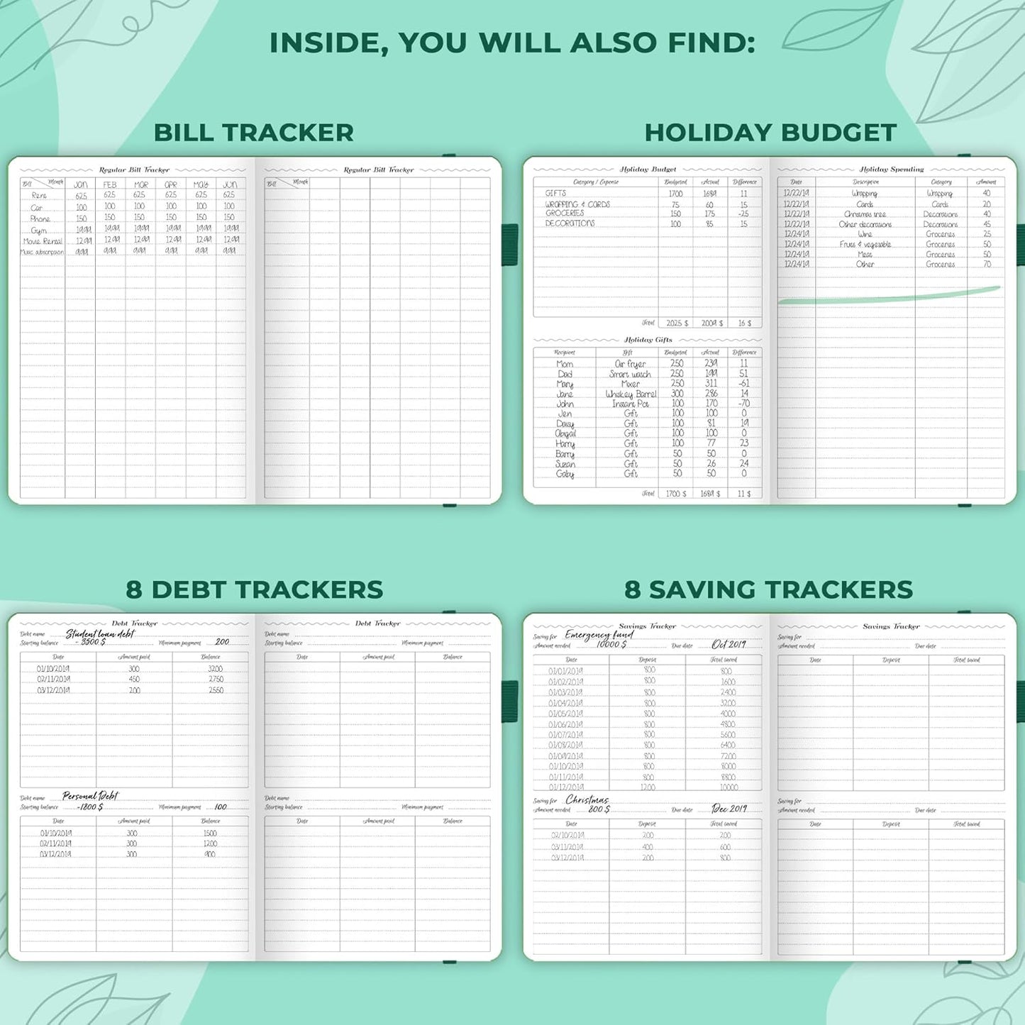 GoGirl Budget Planner – Monthly Financial Planner Organizer Budget Book. Expense Tracker Notebook Journal to Control Money, A5 (Emerald)