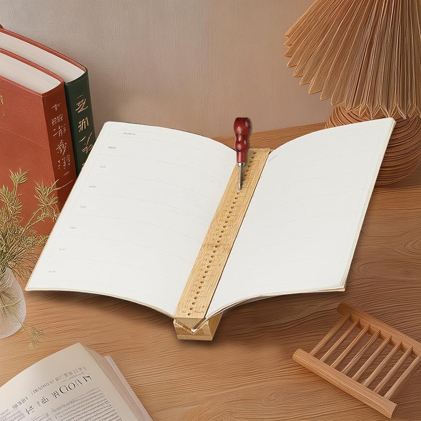 Bamboo Book Binding Cradle with 2 Awls Wood Bookbinding Punching Cradle with Piercing Guide Portable Book Binding Tools Book Binding Kits Bookbinding Supplies for Book DIY Crafts (Style C)