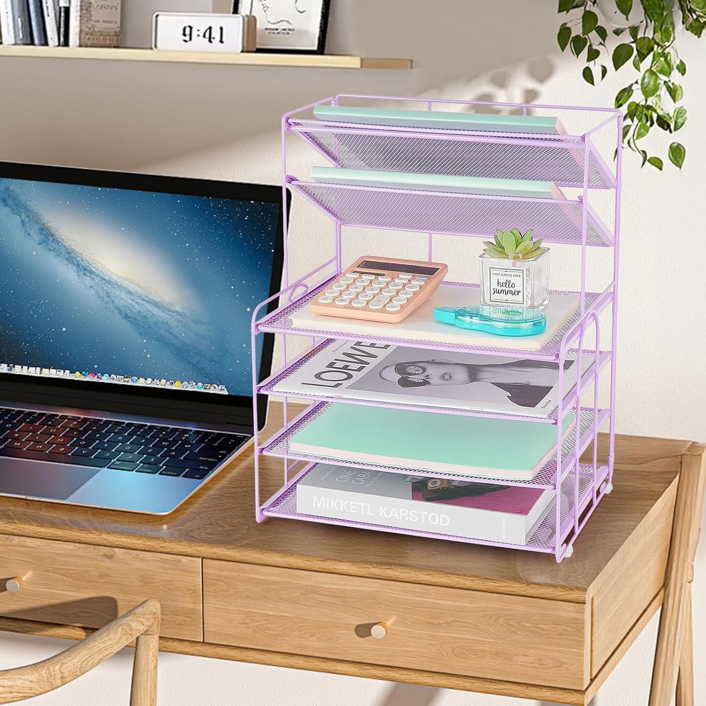 6-Tier Letter Tray Paper Organizer, Desk Organizers and Accessories, Desktop File Organizer, Office Desk Accessories for Office Supplies(Purple)