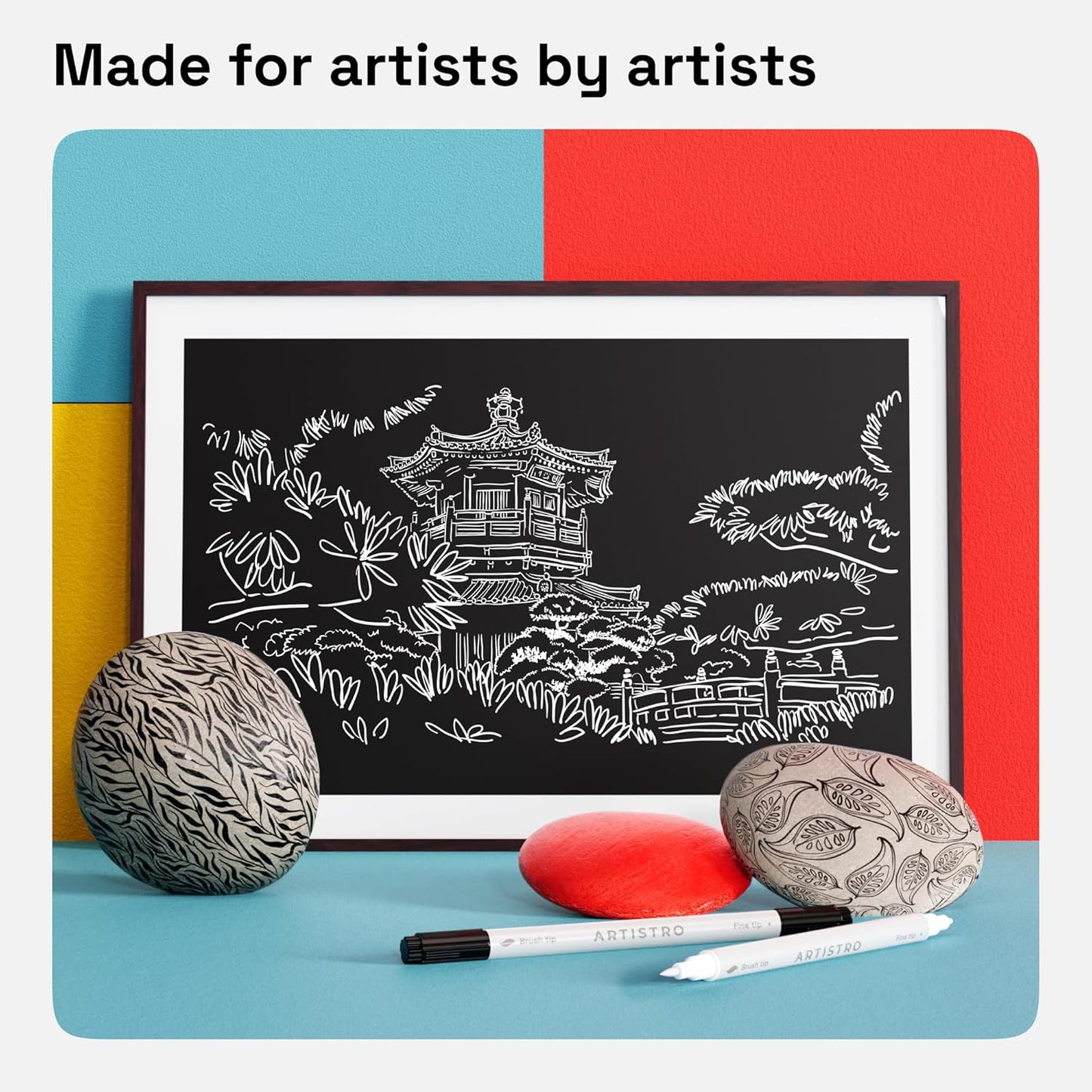 ARTISTRO 2 White Dual-Tip Acrylic Paint Pens - Multisurface Markers for Fabric, Plastic, & More, 5mm Dot + 1mm Fine Tips (Dual Tip Brush + Fine, Black&White)