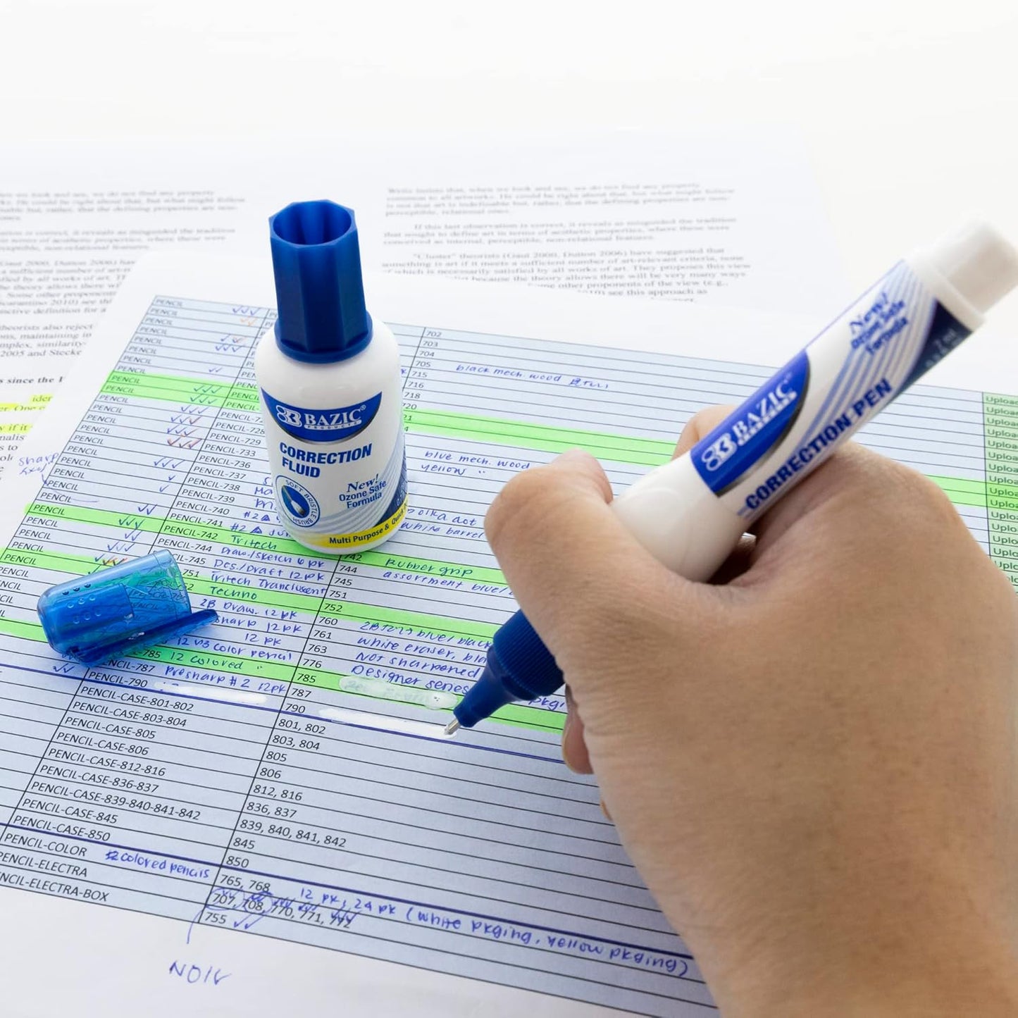 BAZIC Correction Fluid, Soft Bristle Brush & Precise Metal Tip Applicator, Fine Point Corrections Pen White Out Wipe Out Liquid (2/Pack), 24-Packs