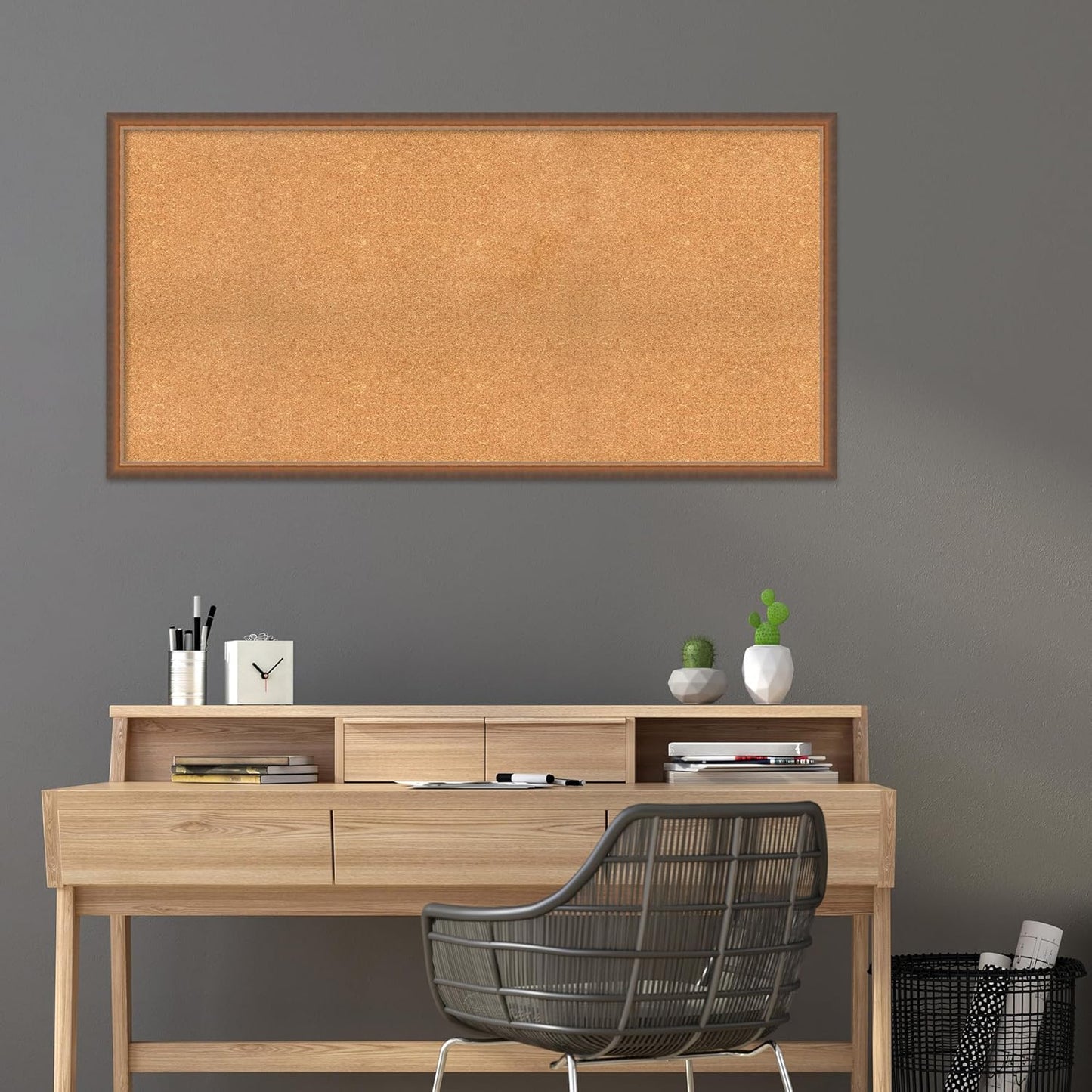 Amanti Art Natural Cork Board for Wall, 28x56 Vision Board with Bronze Frame, Oversize Corkboard Office Decor for Home Organization, Modern Corkboard Pinboard to Display Items for Home Organization
