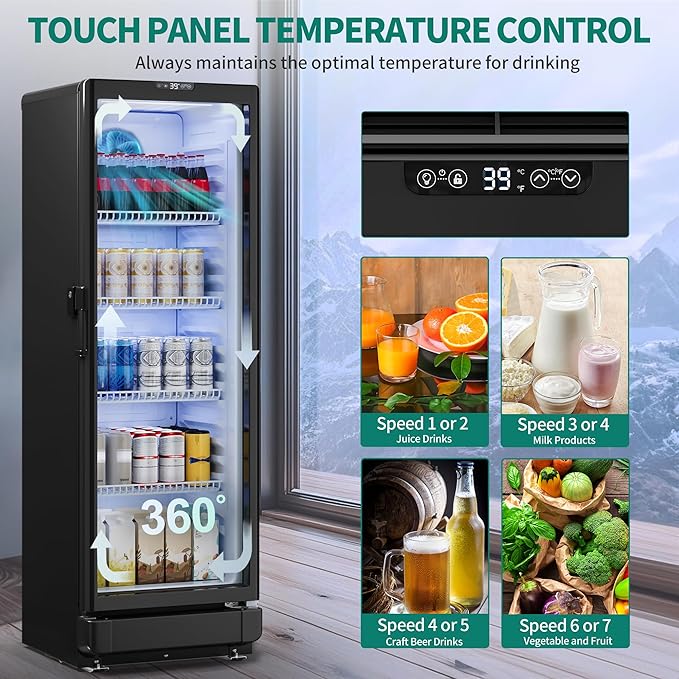 YITAHOME 8.5 CU.FT. Commercial Beverage Display Refrigerator with Single One Glass Door, Drink Beer Fridge Cooler for Office Garage Bar Gym with Locking, Led & 2 Keys
