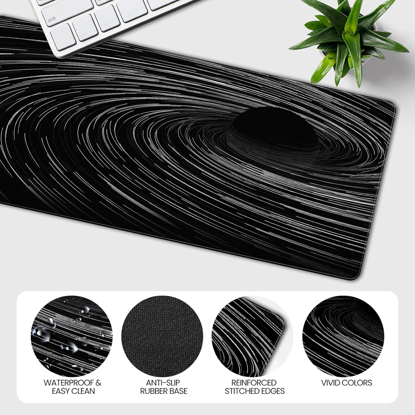 35.4 x 15.7 inches, Large Desktop Mouse pad, Keyboard and Mouse Pads for Work and Home Computers, and Large Laptop Mouse mat,Black Swirl Lines