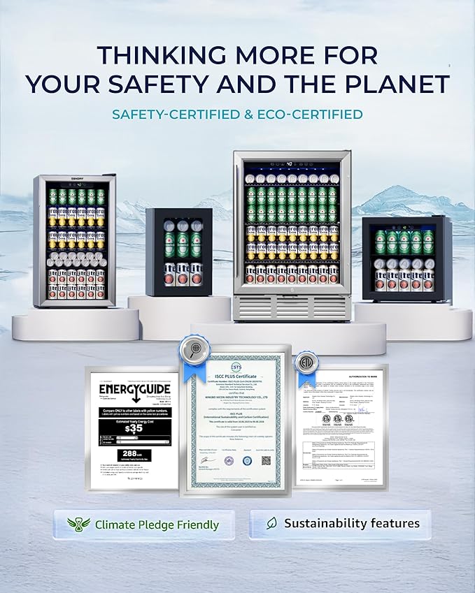 EUHOMY Beverage Refrigerator and Cooler, 128 Can Mini fridge with Glass Door, Small Refrigerator with Adjustable Shelves for Soda Beer or Wine, Perfect for Home/Bar/Office, Silver