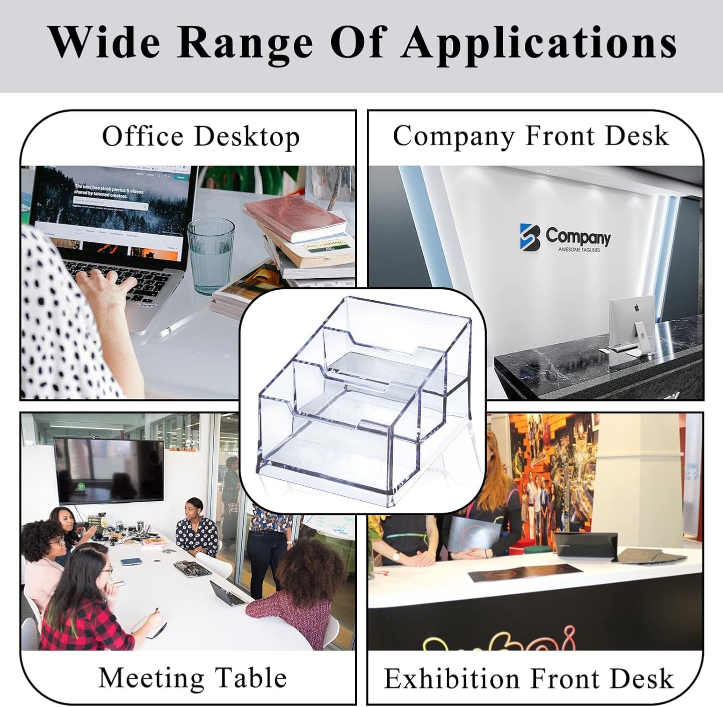 Clear Acrylic Business Card Holder,3 Tier Premium Acrylic Clear Business Card Holder Stand for Desk Fits 150 Business Cards