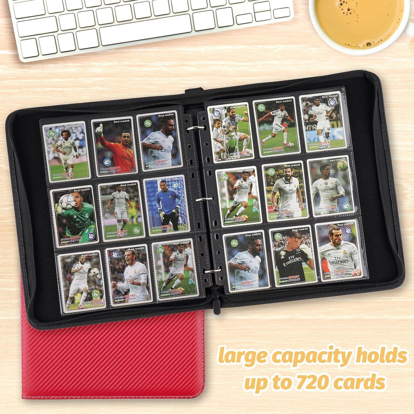 9 Pocket Card Binder, Premium Zip Trading Card Binder, 720 Double Sided Pocket PU Card Collection Binder, Collector Card Album, Card Folder for MTG, TCG, Sports Cards, Game Cards (Red)