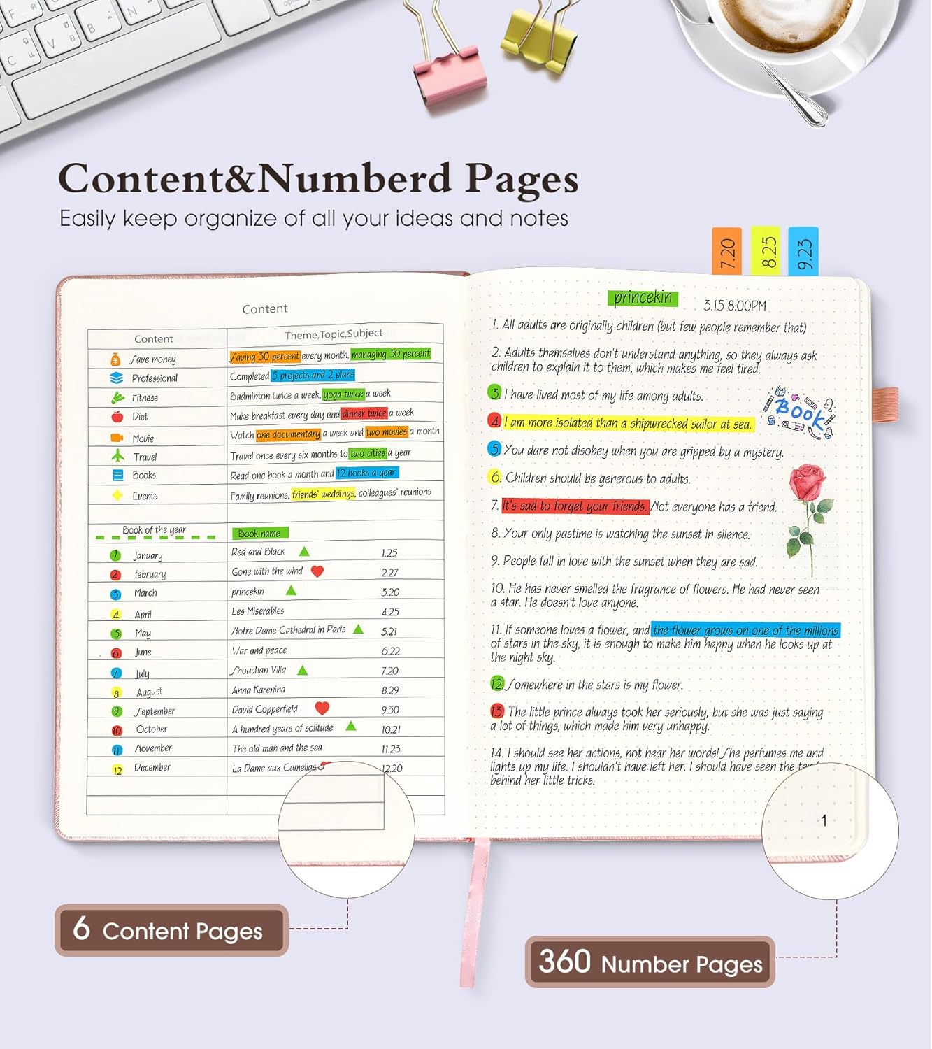 Dotted Journal Notebook, 360 Numbered Pages Bullet Dot Grid Journals, 100gsm Dot Paper Thick Hardcover Leather Journal for Writing Women Men, B5 Big Dotted Grid Notebooks 7.6'' X 10'' Pink