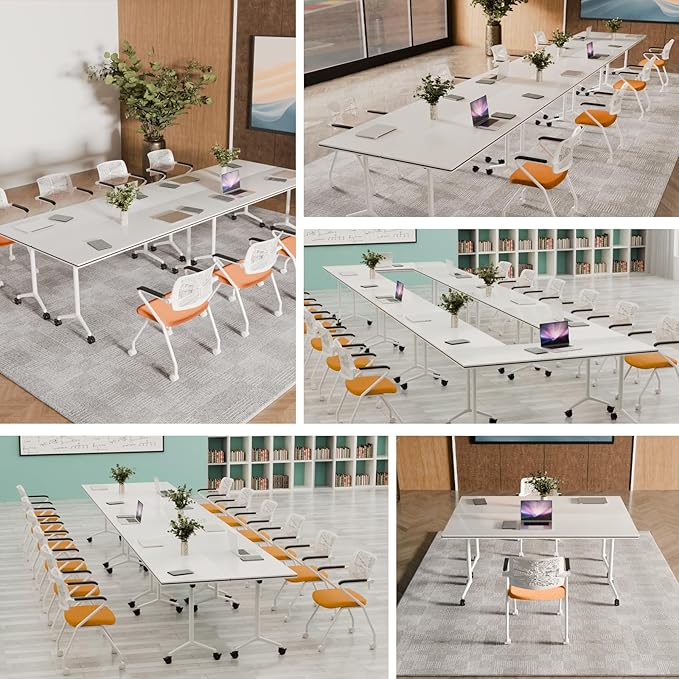 Conference Table, Folding Conference Tables for 2-20 People, Modern Conference Room Table with Wheels, Super Sturdy Large Rectangle Mobile Meeting Seminar Tables for Office (4PCS 61.0in)